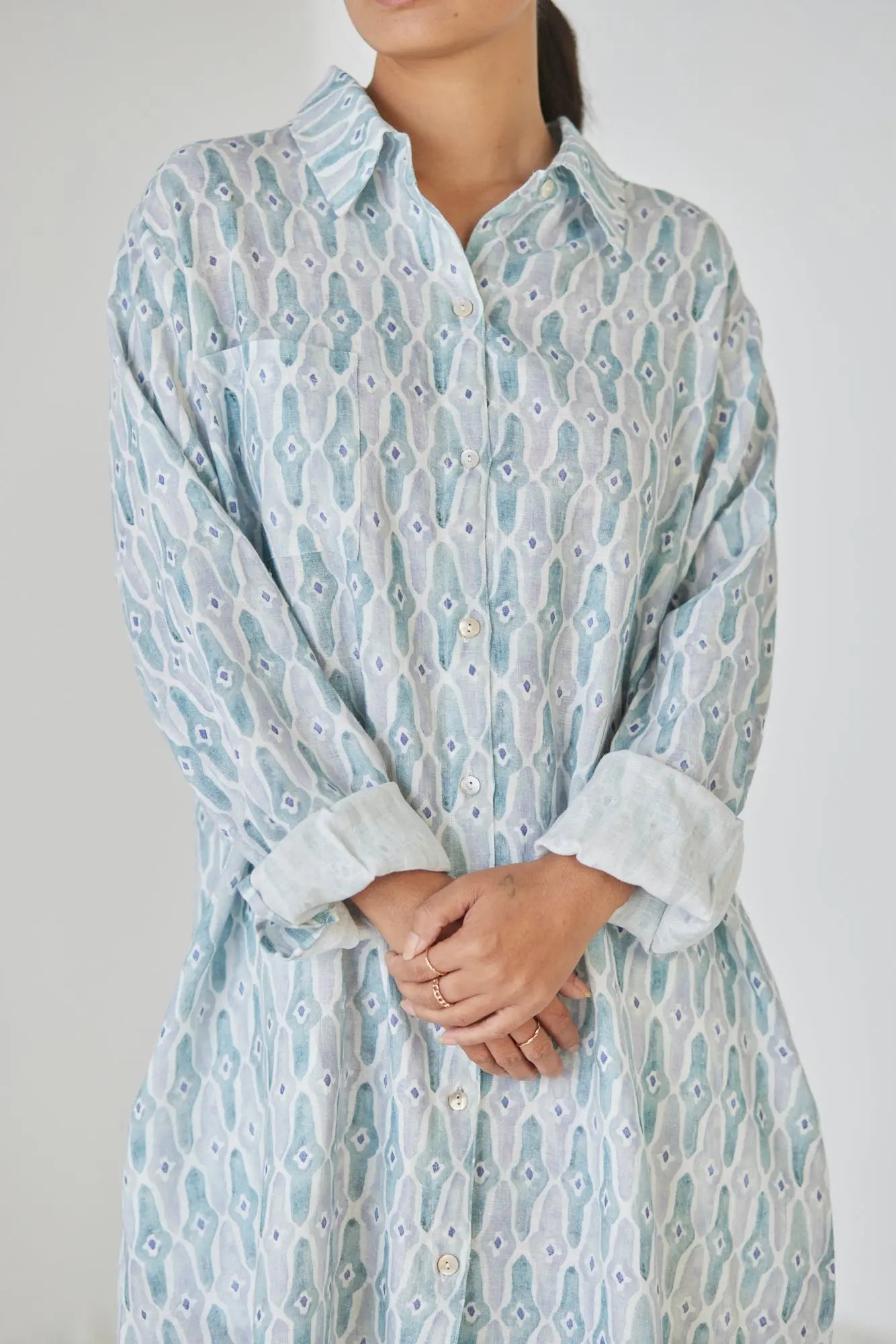 Magnolia Mosaic Blue Shirt Dress SanctuaryLiving