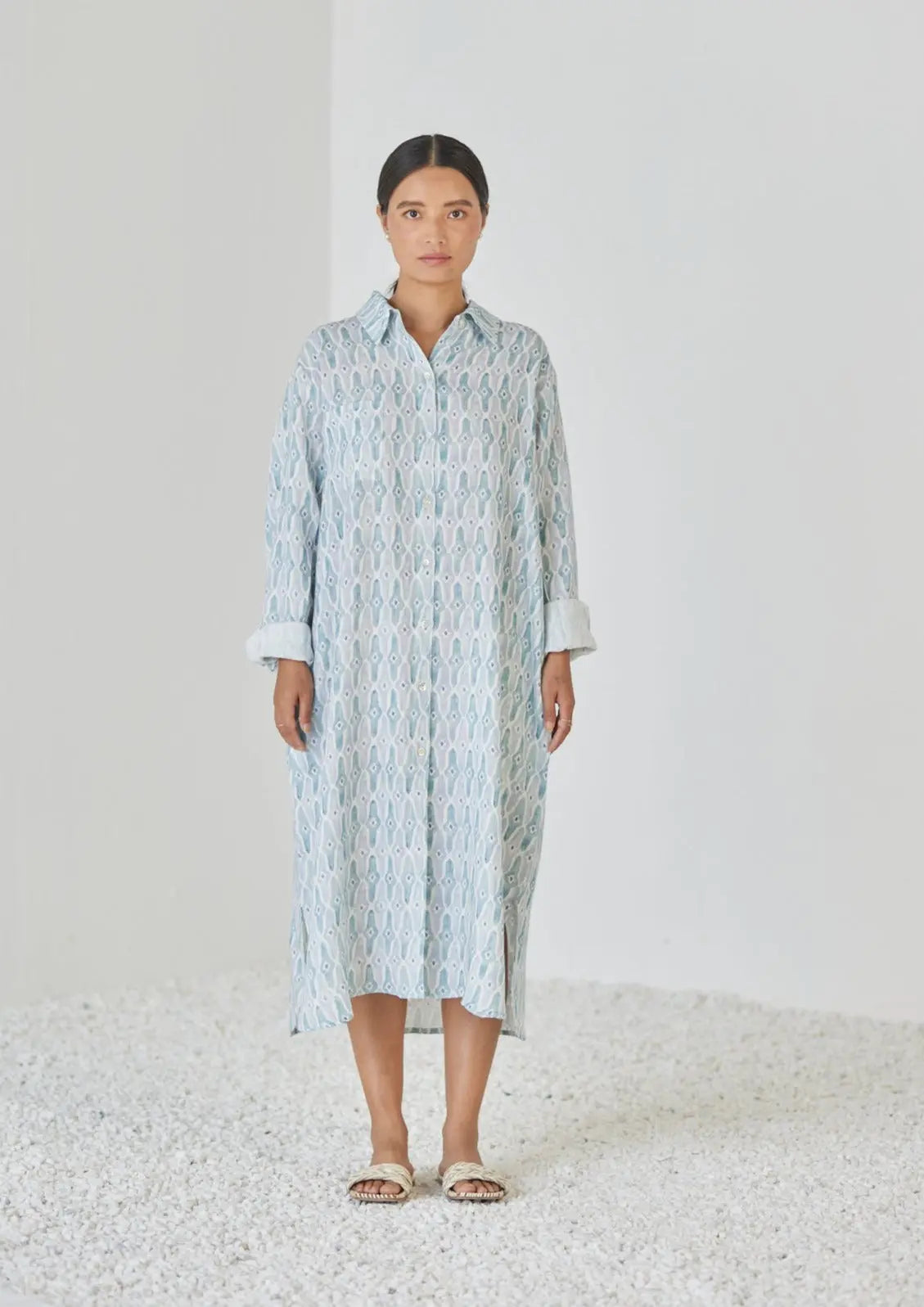Magnolia Mosaic Blue Shirt Dress