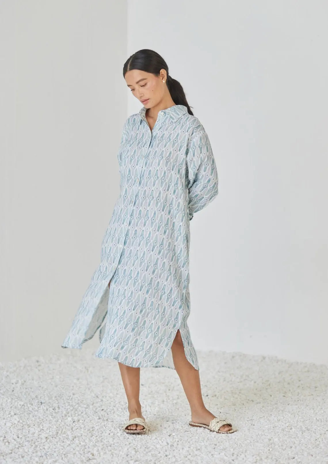 Magnolia Mosaic Blue Shirt Dress SanctuaryLiving