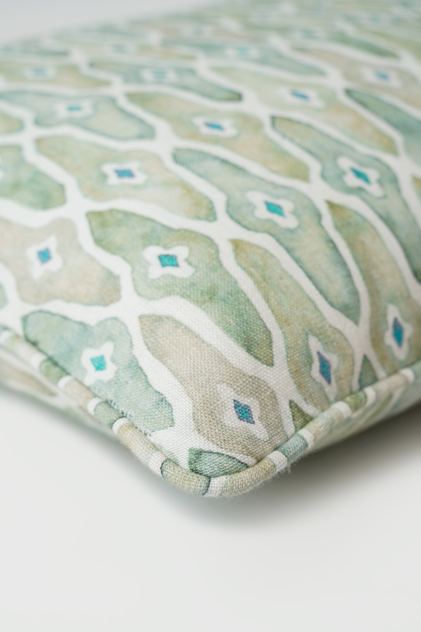 Mosaic Sage Lumbar Linen Cushion Cover