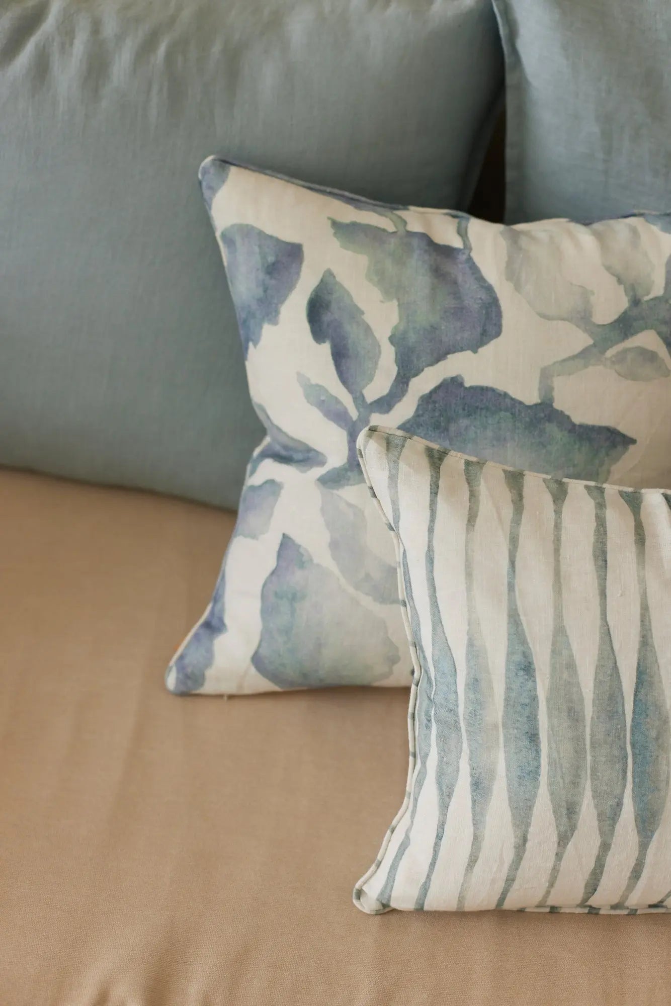 Ripple Blue Oblong Linen Cushion Cover SanctuaryLiving