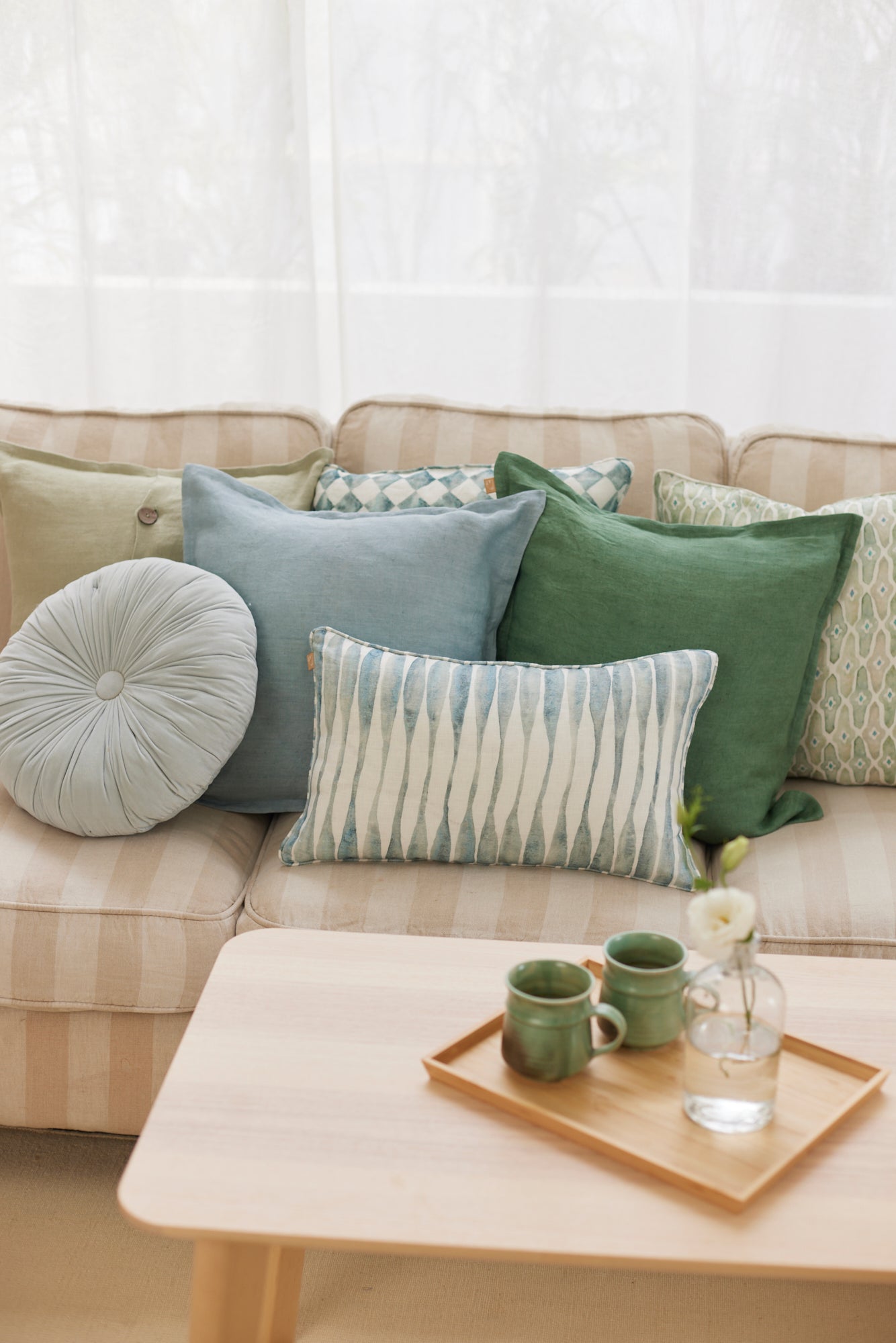 Ripple Blue Oblong Linen Cushion Cover