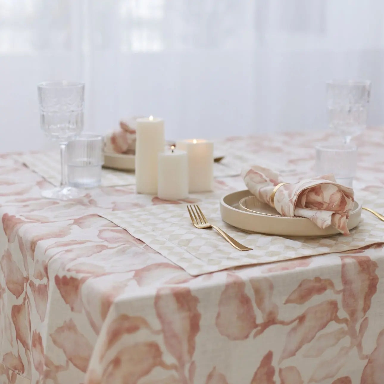 Cascade Blush Linen Table Cover SanctuaryLiving