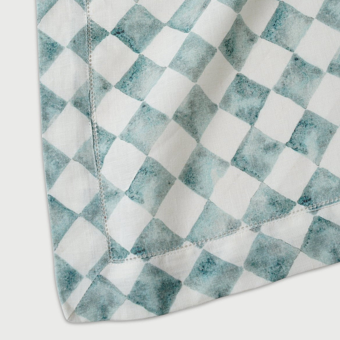 Checker Blue Linen Table Cover