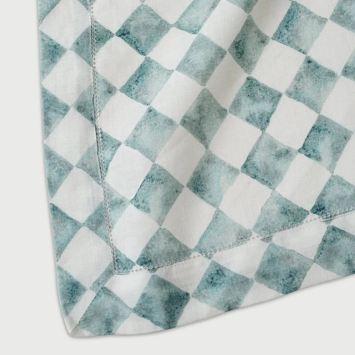 Checker Blue Linen Table Cover SanctuaryLiving