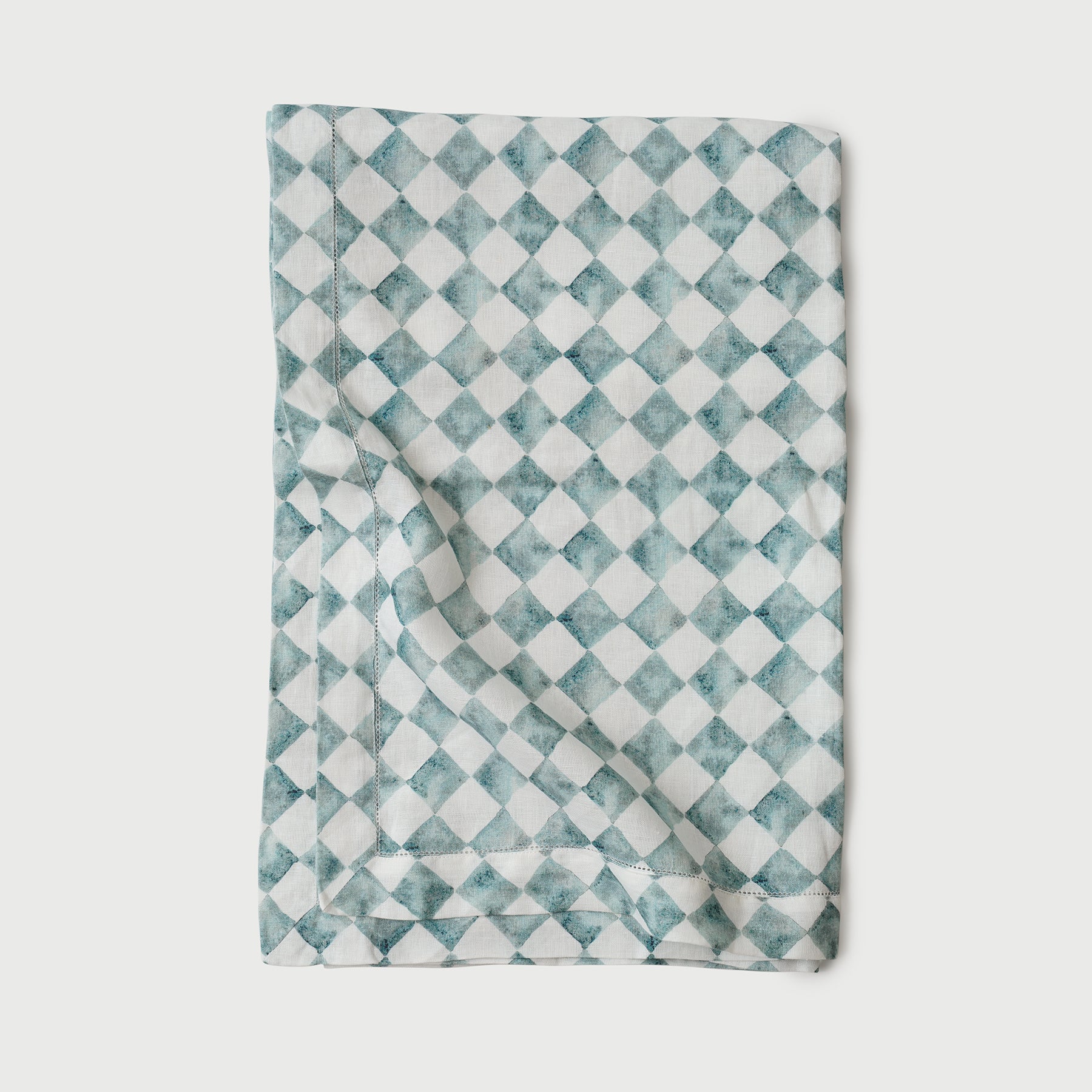 Checker Blue Linen Table Cover