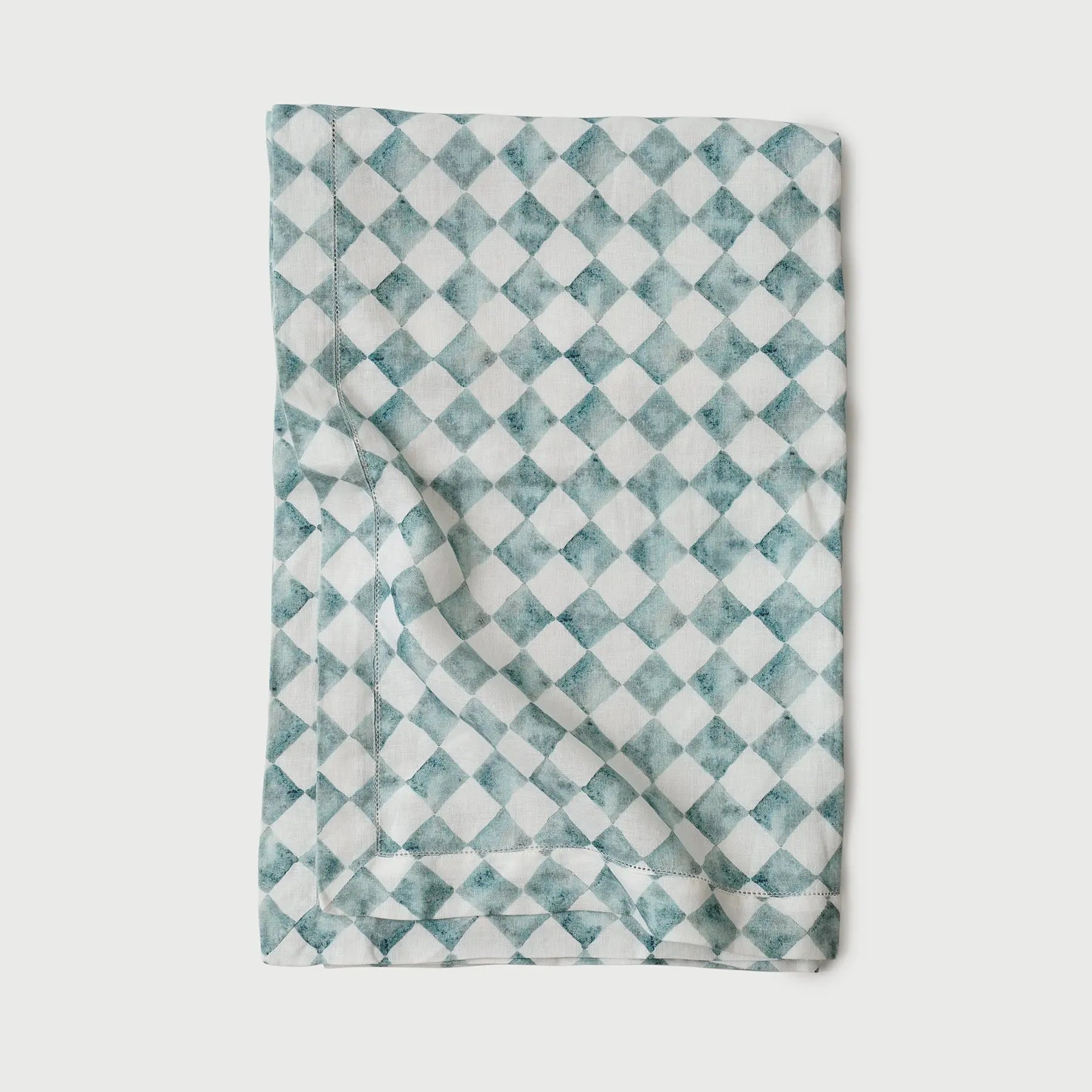 Checker Blue Linen Table Cover SanctuaryLiving