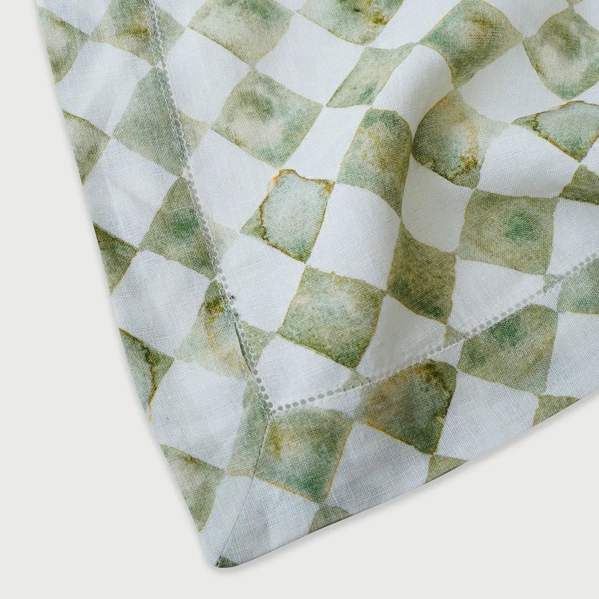 Checker Green Linen Table Cover SanctuaryLiving