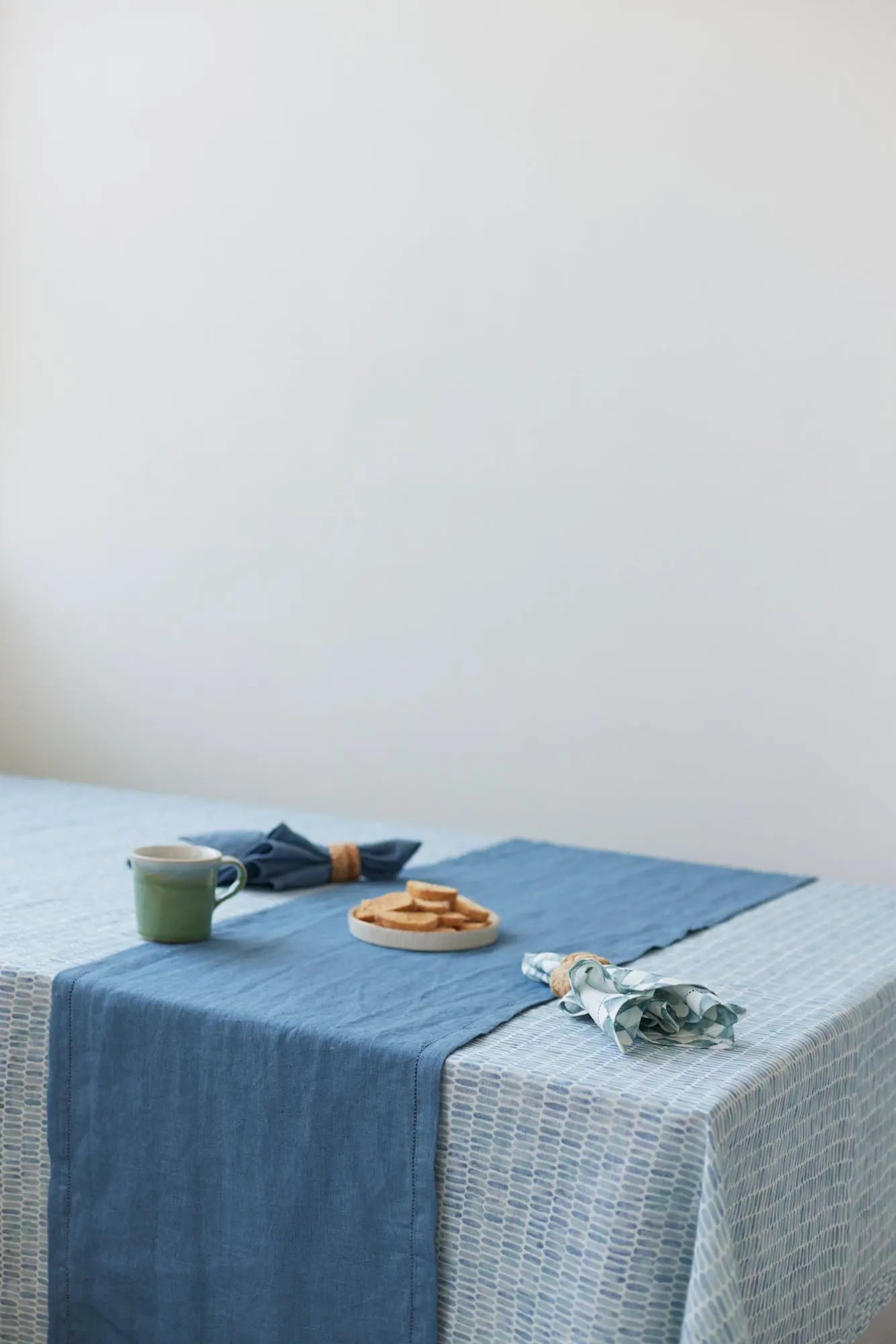 Speckle Blue Linen Table Cover SanctuaryLiving