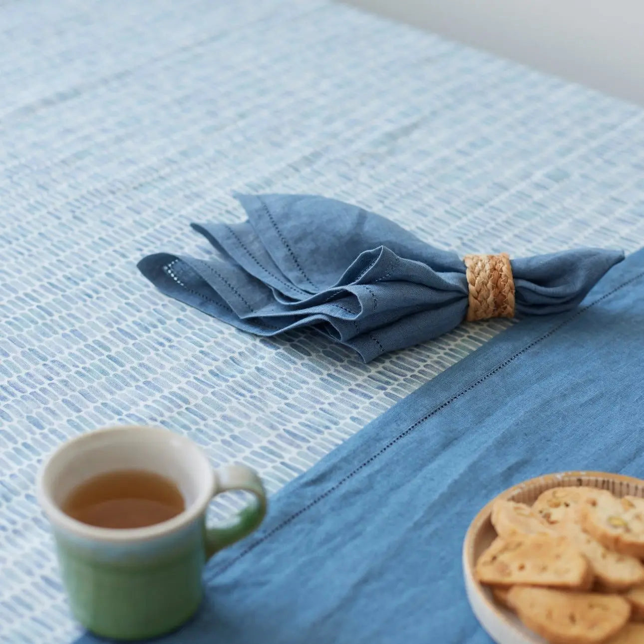 Speckle Blue Linen Table Cover SanctuaryLiving