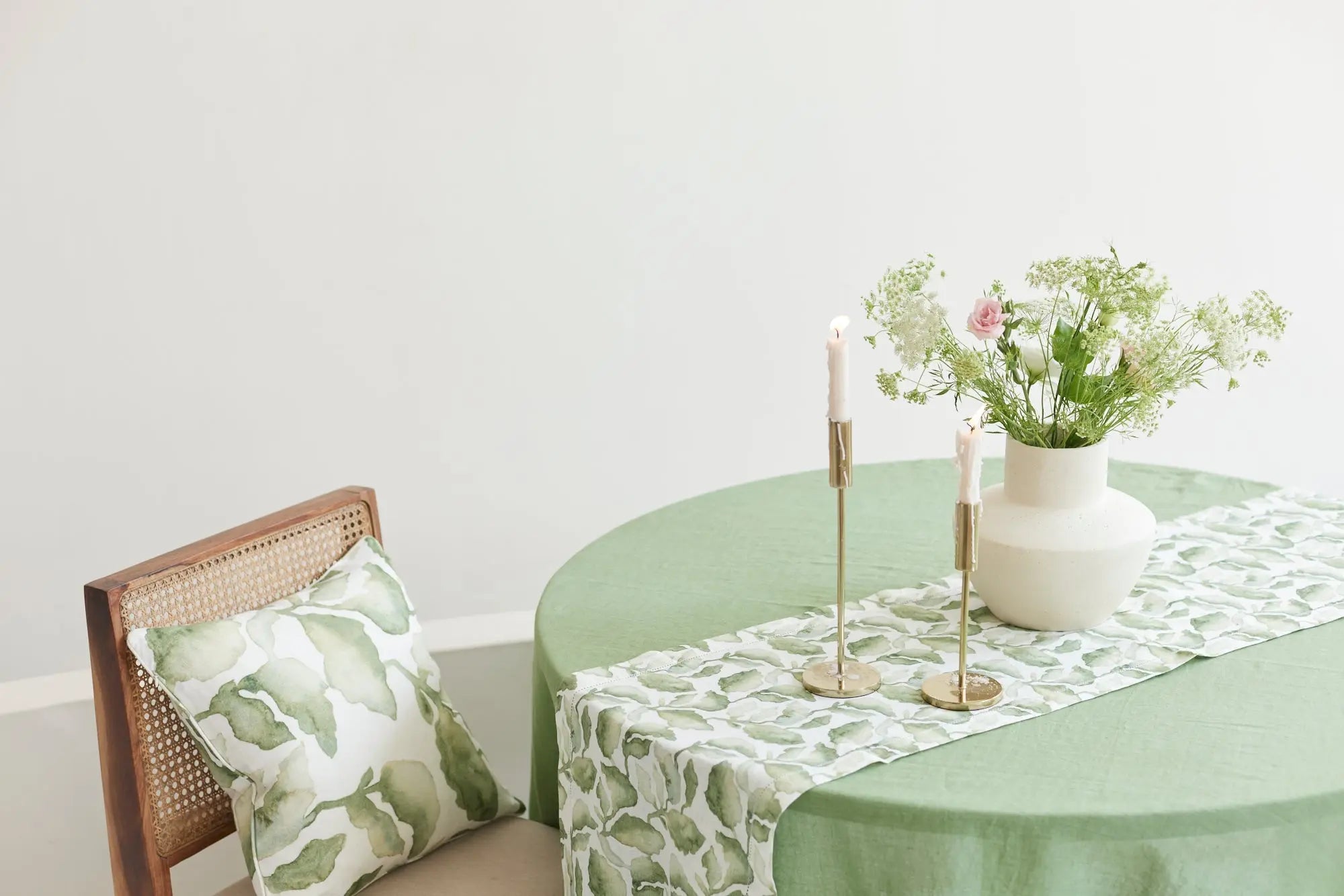Cascade Green Linen Table Runner SanctuaryLiving