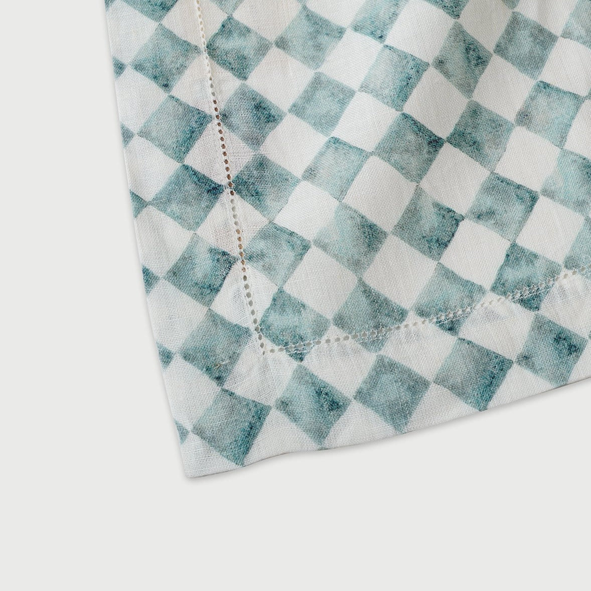 Checker Blue Linen Table Runner