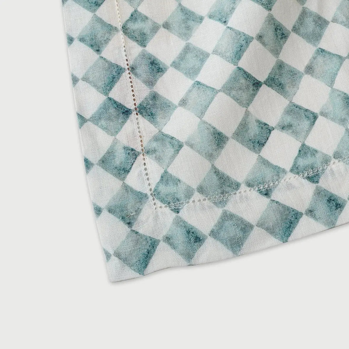 Checker Blue Linen Table Runner SanctuaryLiving