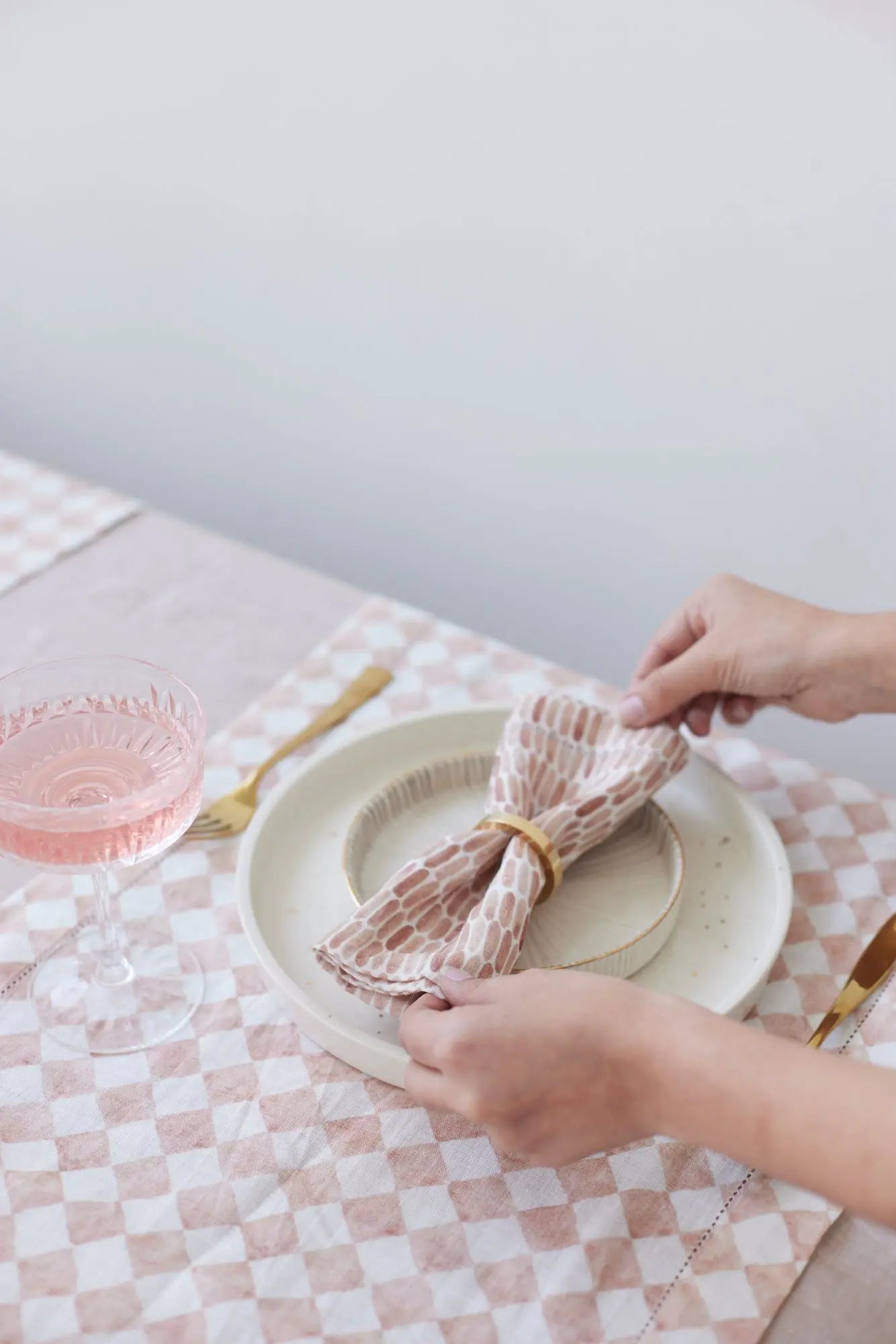 Checker Blush Linen Table Runner SanctuaryLiving