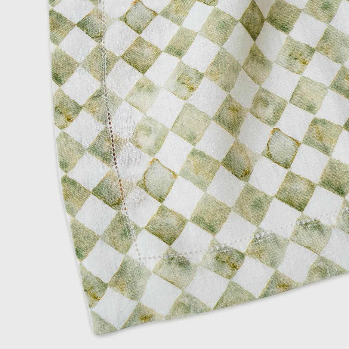 Checker Green Linen Table Runner SanctuaryLiving