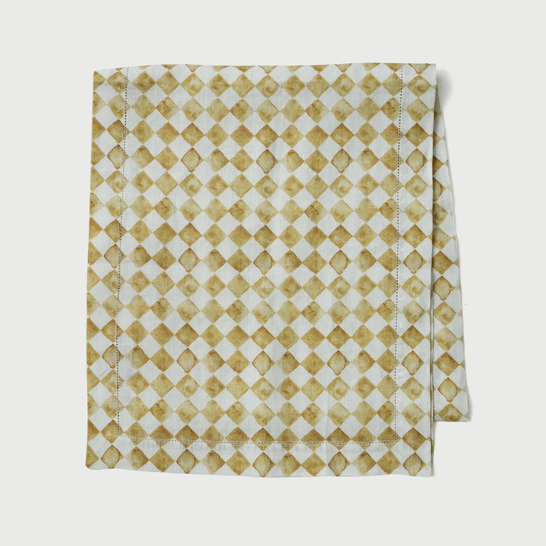 Checker Ochre Linen Table Runner SanctuaryLiving