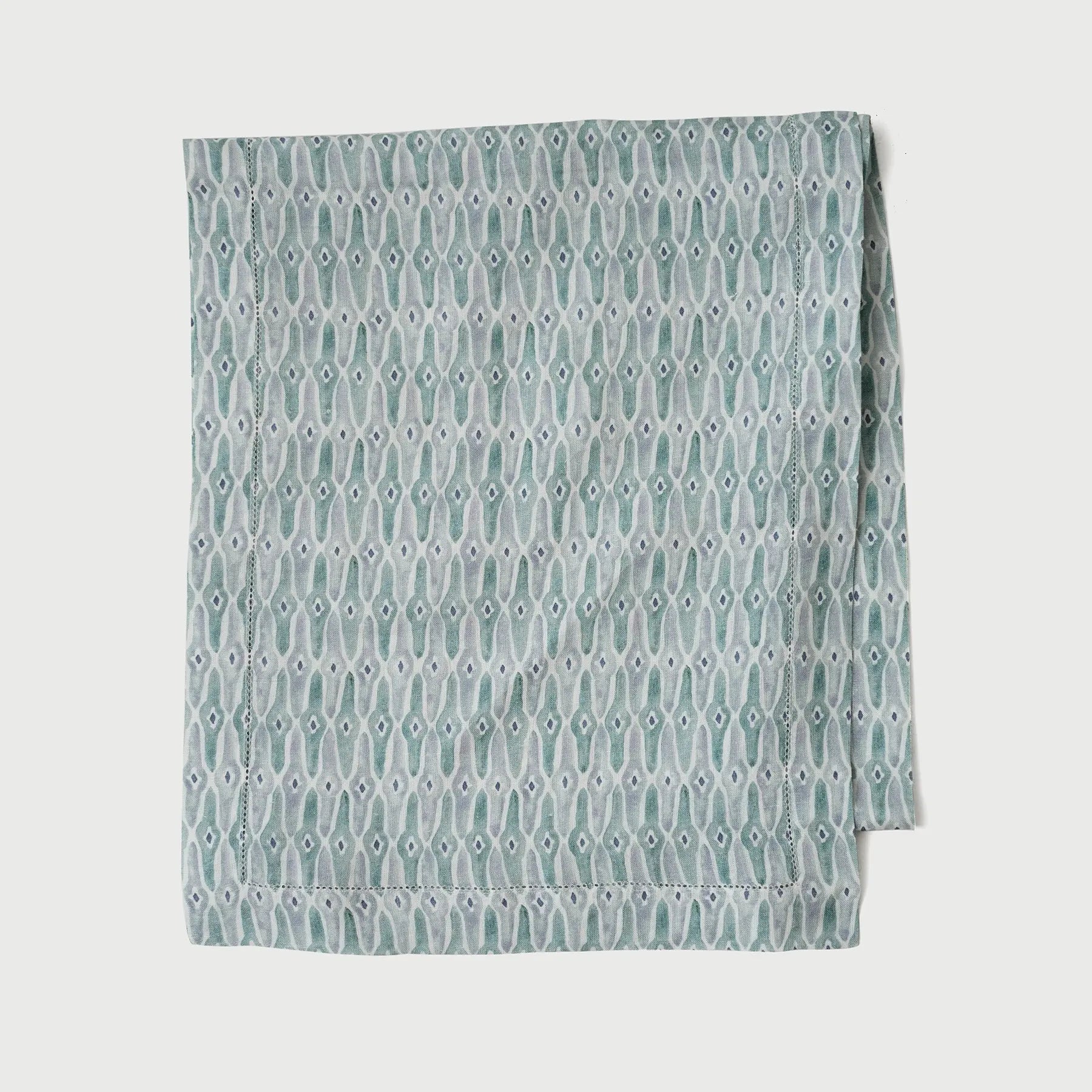 Mosaic Blue Linen Table Runner SanctuaryLiving