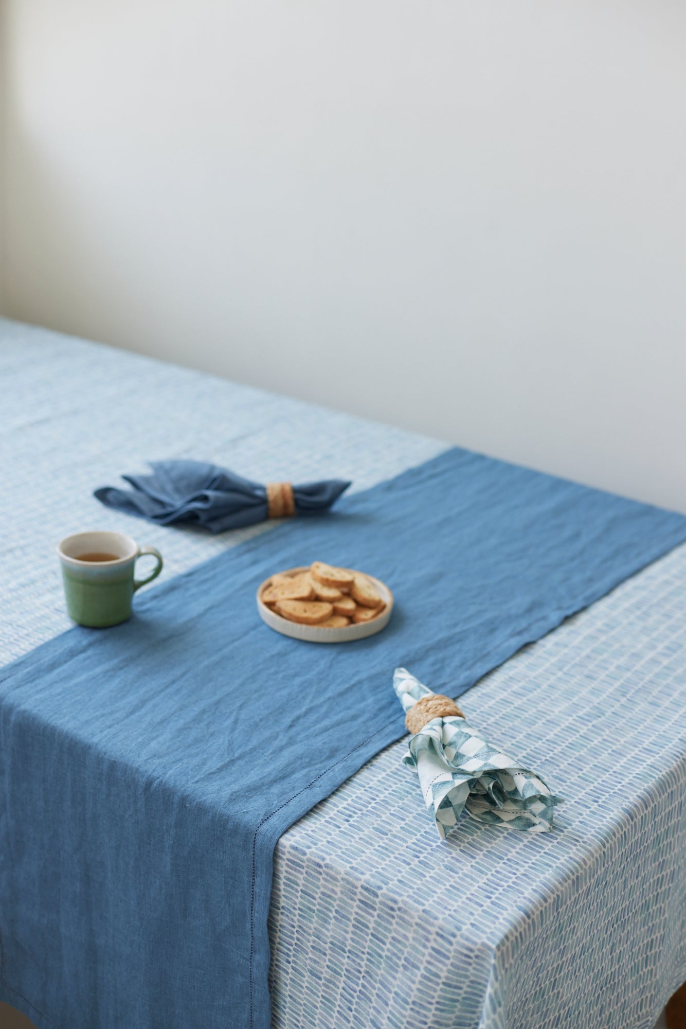 Checker Blue Linen Table Napkins-Set of 2