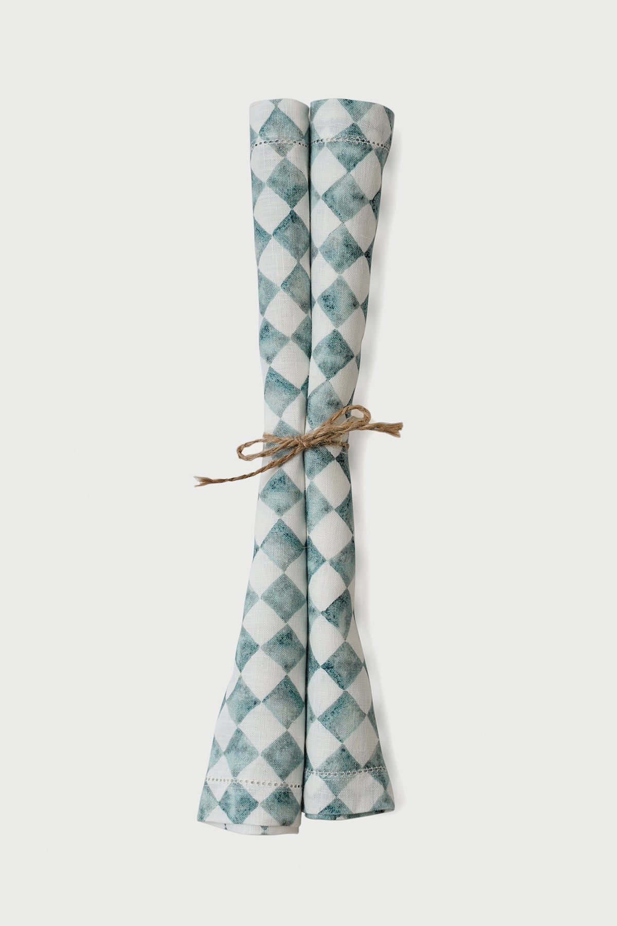 Checker Blue Linen Table Napkins-Set of 2