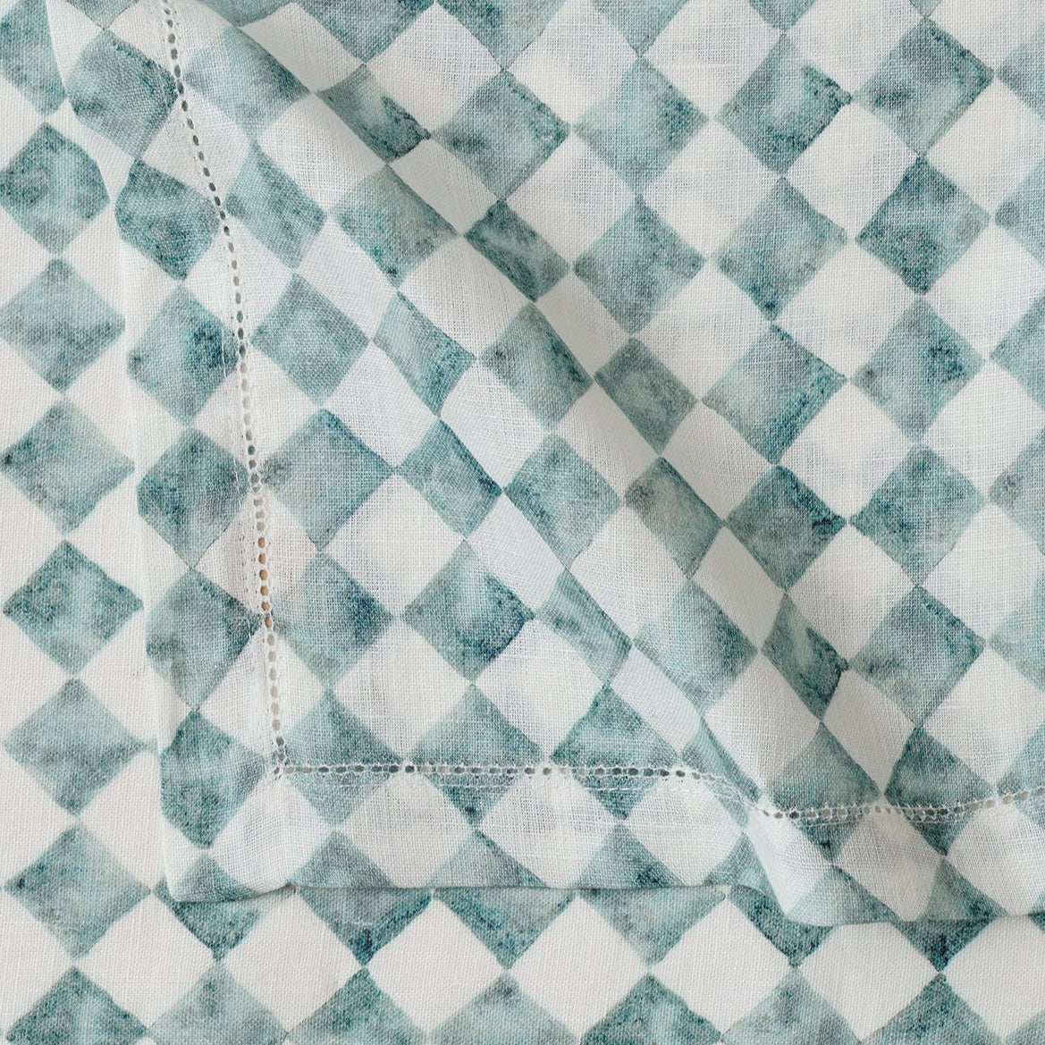 Checker Blue Linen Table Napkins-Set of 2
