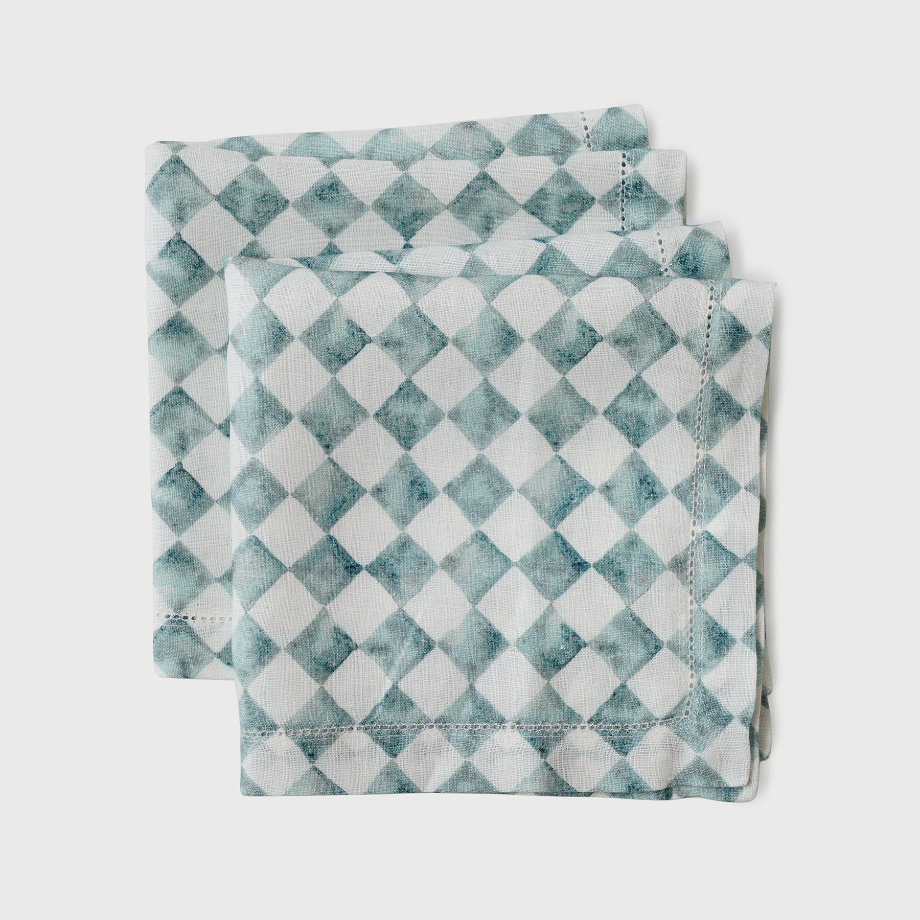 Checker Blue Linen Table Napkins-Set of 2