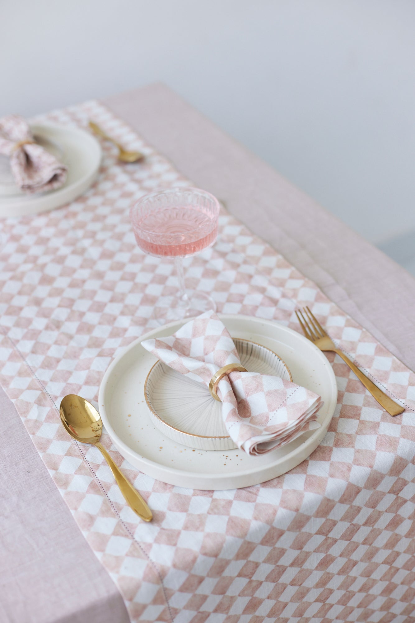 Checker Blush Linen Table Napkins-Set of 2