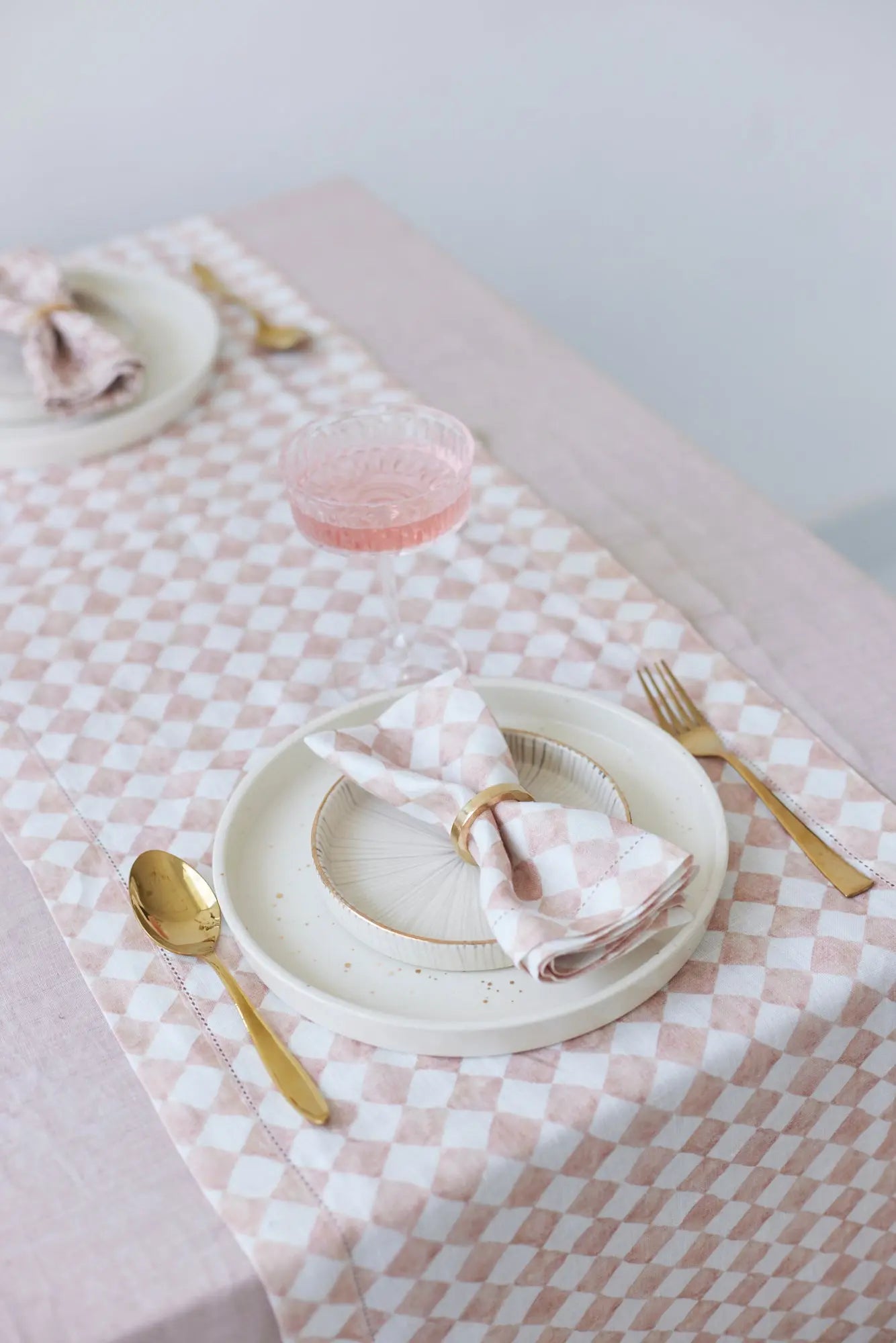 Checker Blush Linen Table Napkins-Set of 2 SanctuaryLiving