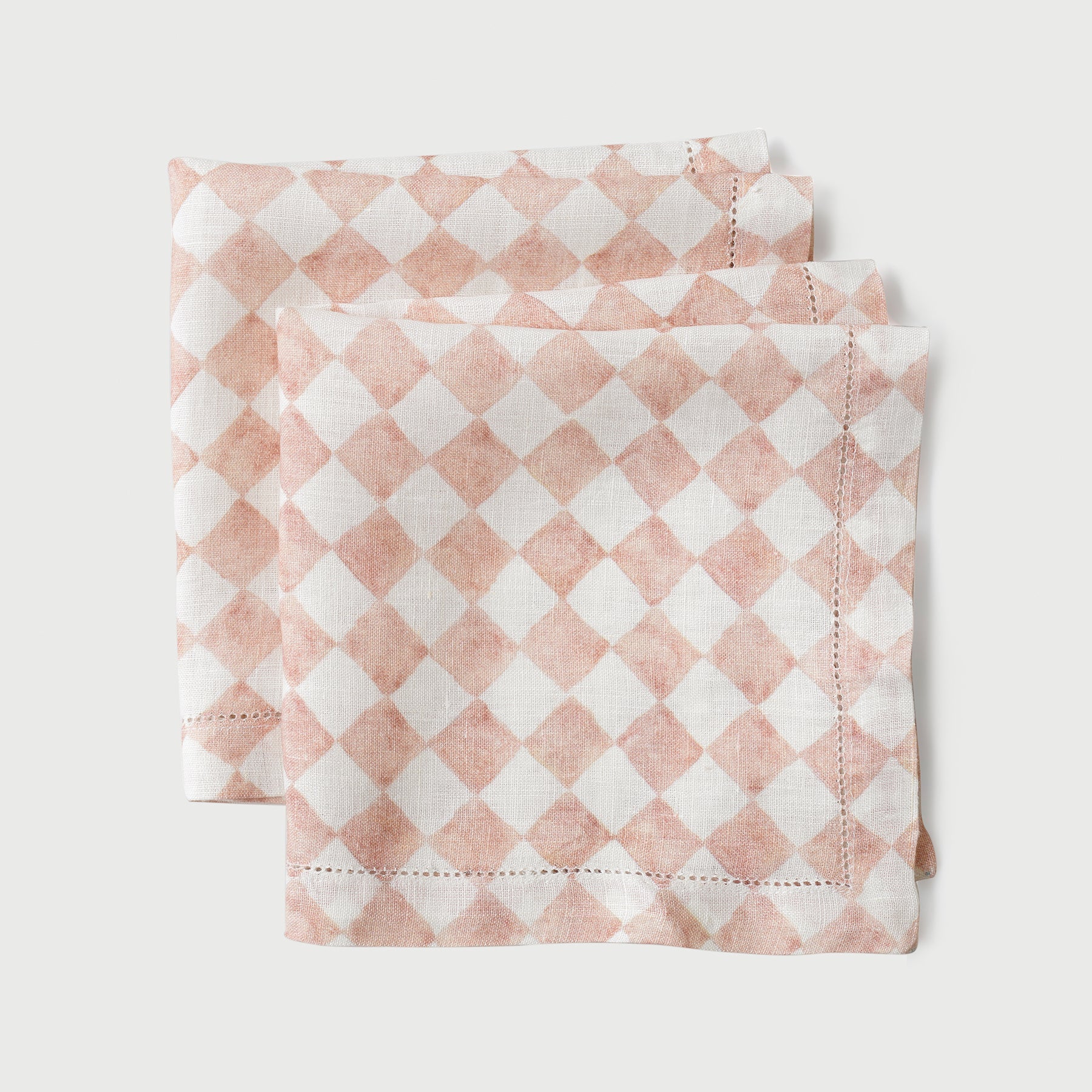 Checker Blush Linen Table Napkins-Set of 2