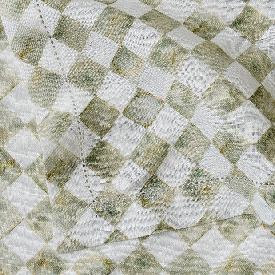 Checker Green Linen Table Napkins-Set of 2