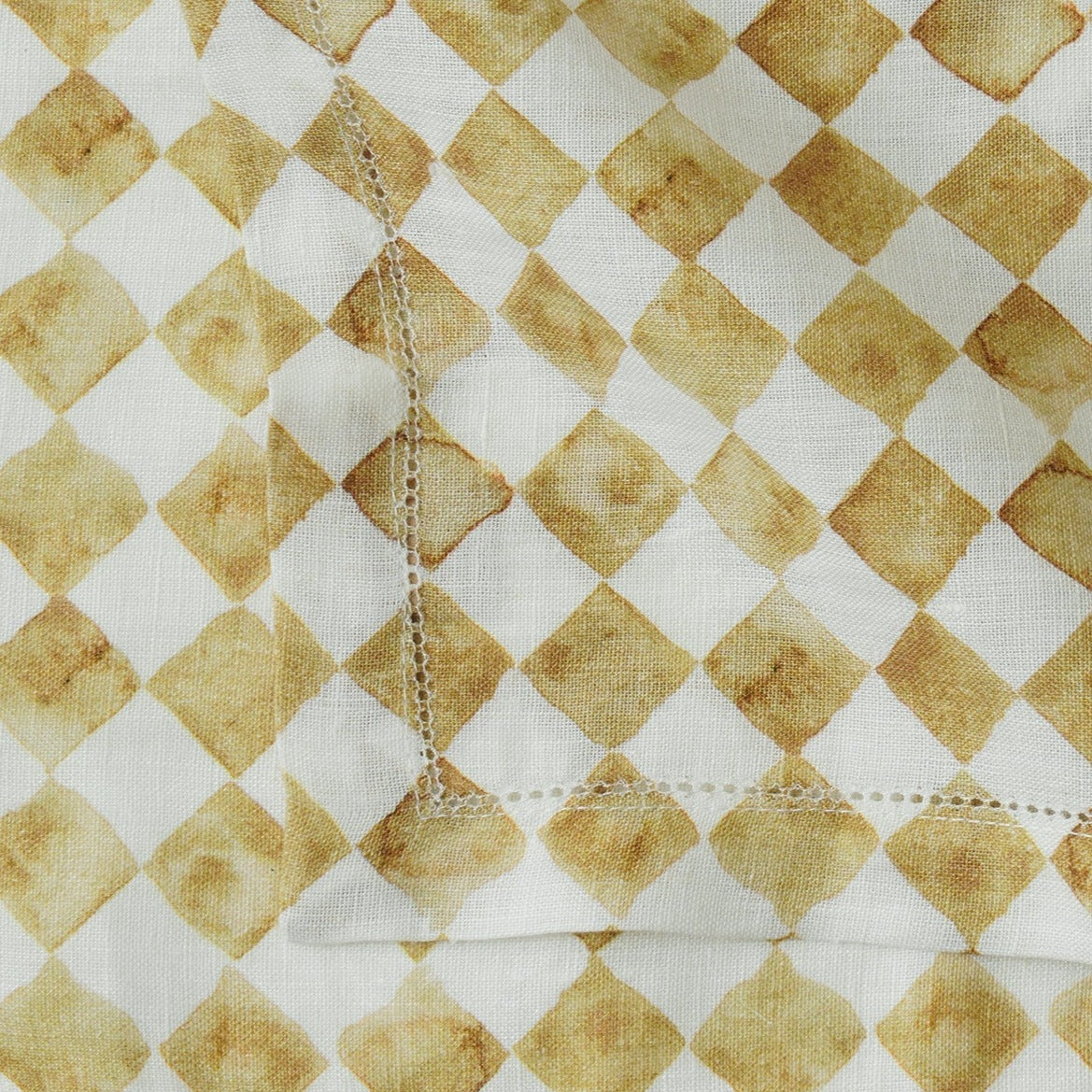 Checker Ochre Linen Table Napkins-Set of 2