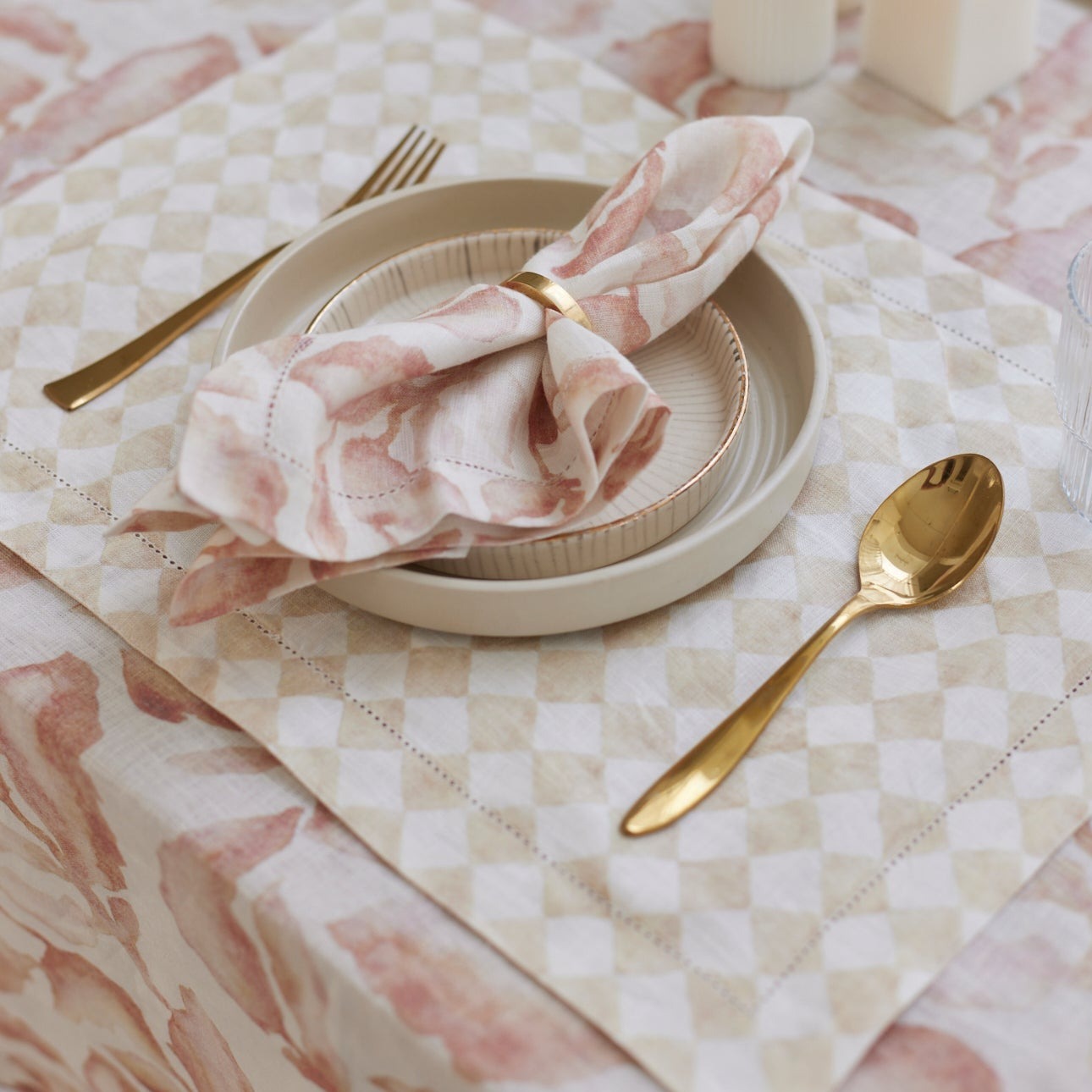 Checker Beige Table Mats-Set of 2