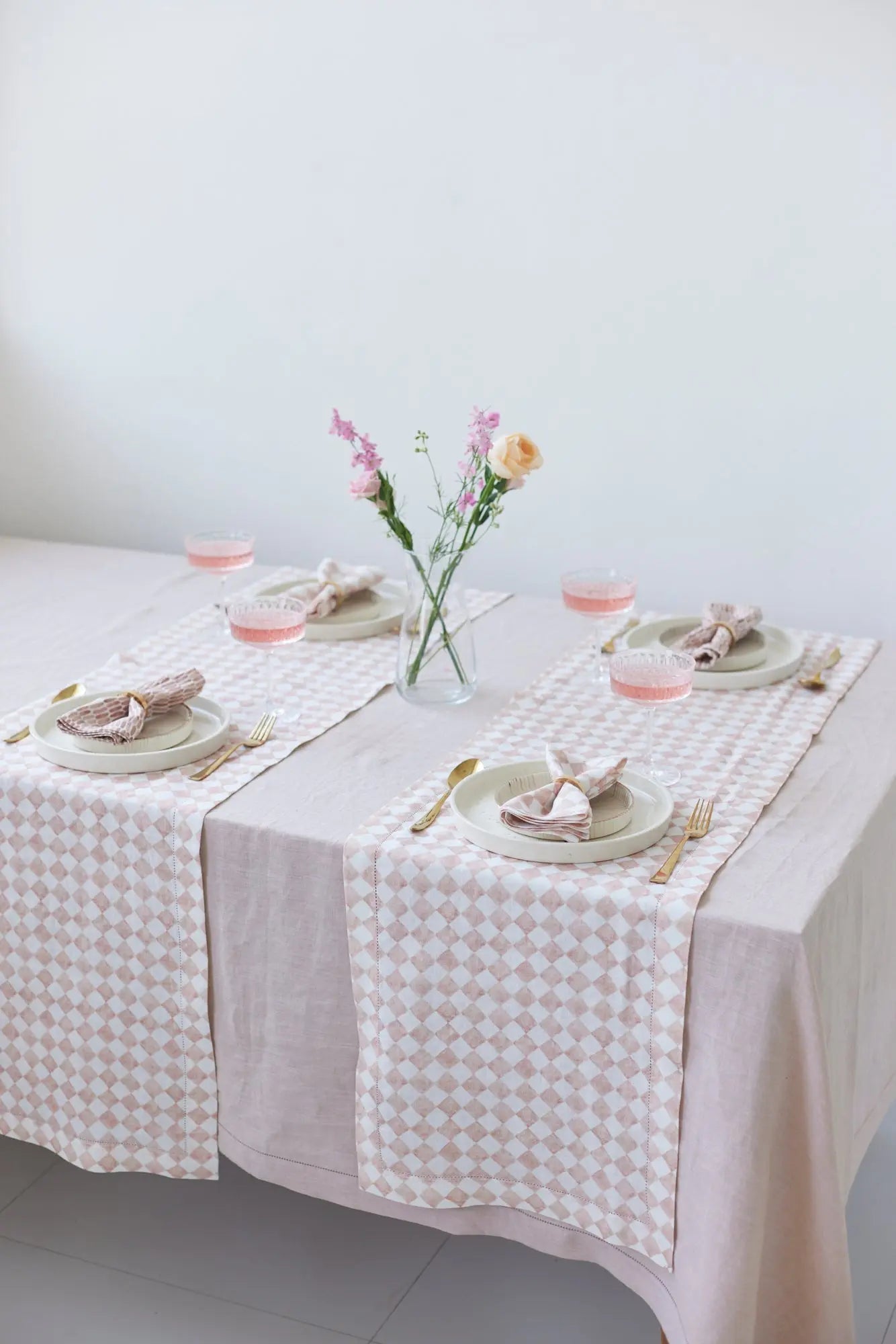 Soft Pink Linen Table Cover SanctuaryLiving