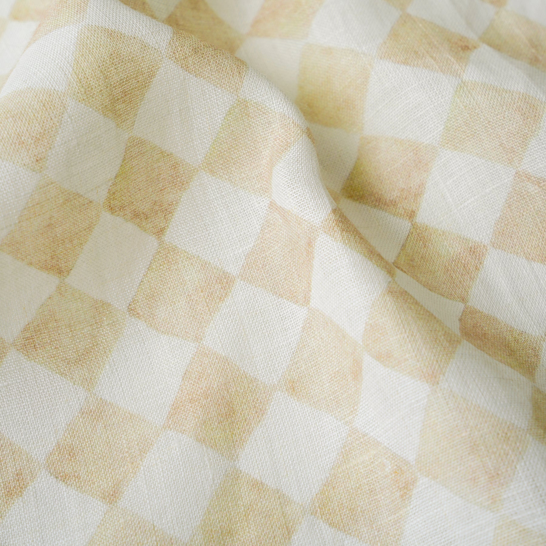 Checker Beige Printed Linen Fabric