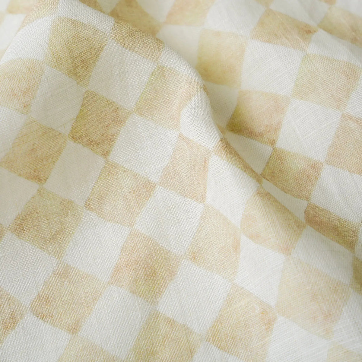 Checker Beige Printed Linen Fabric SanctuaryLiving