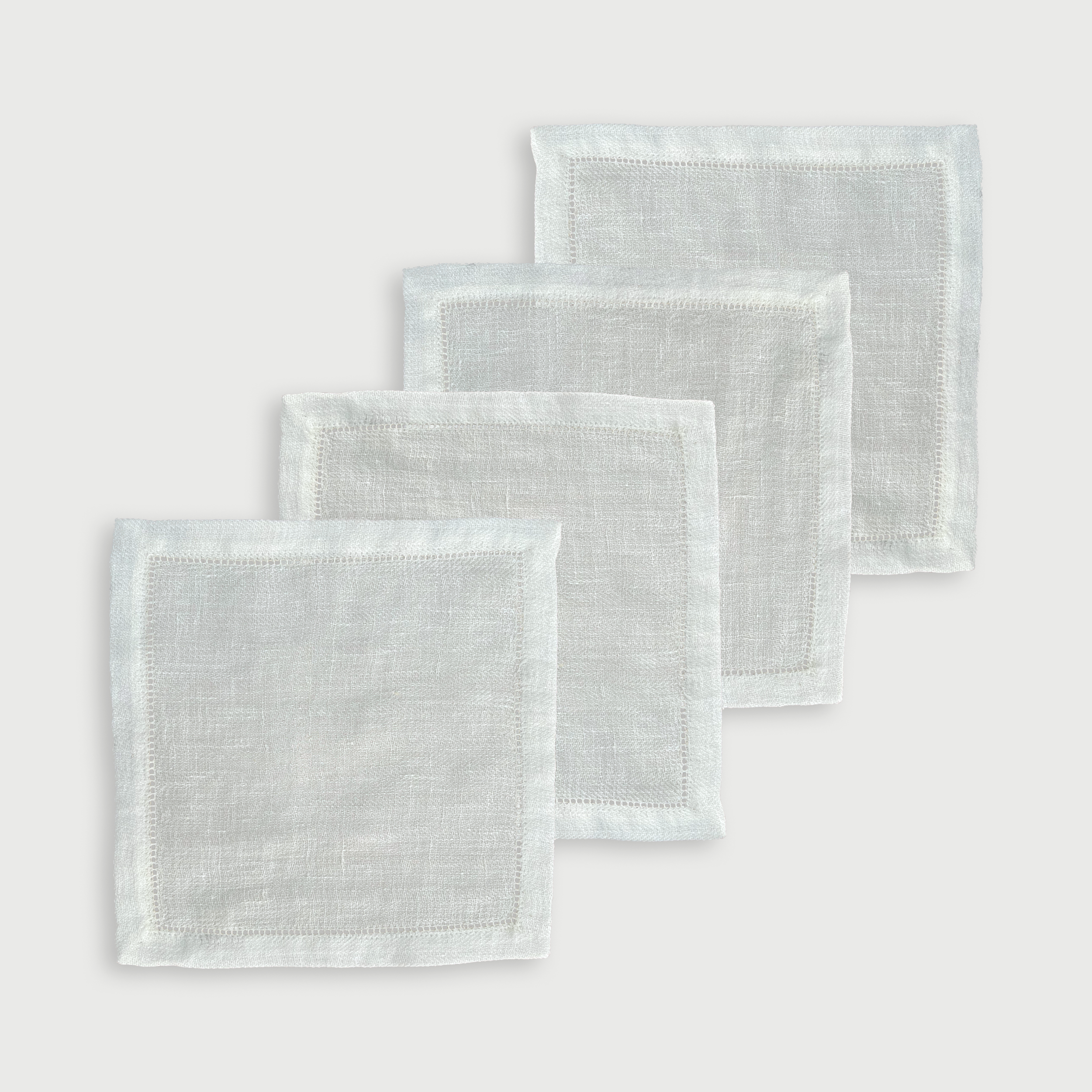 Linen Herringbone Ivory Cocktail Napkins-Set of 4