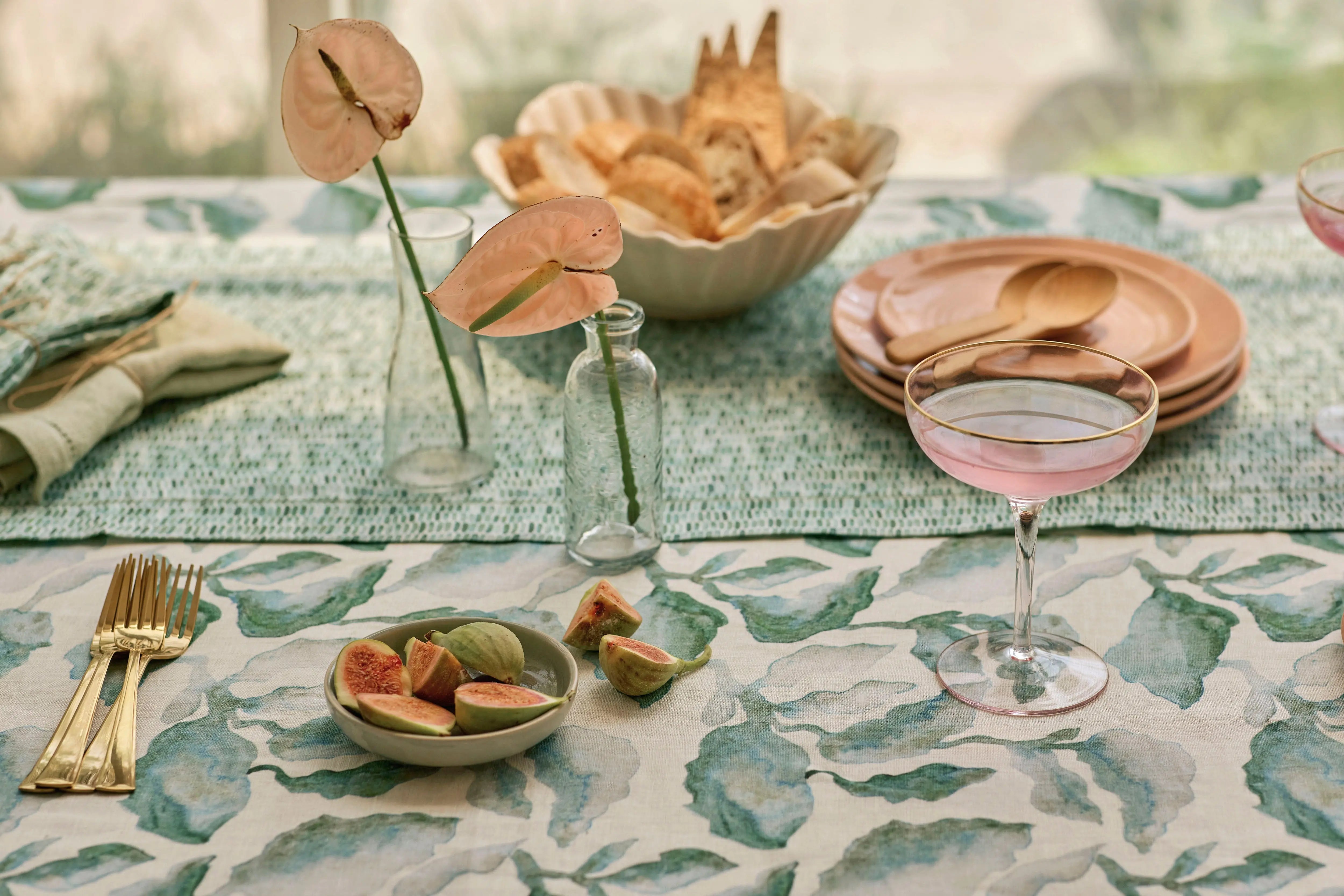 Speckle Teal Linen Table Runner SanctuaryLiving