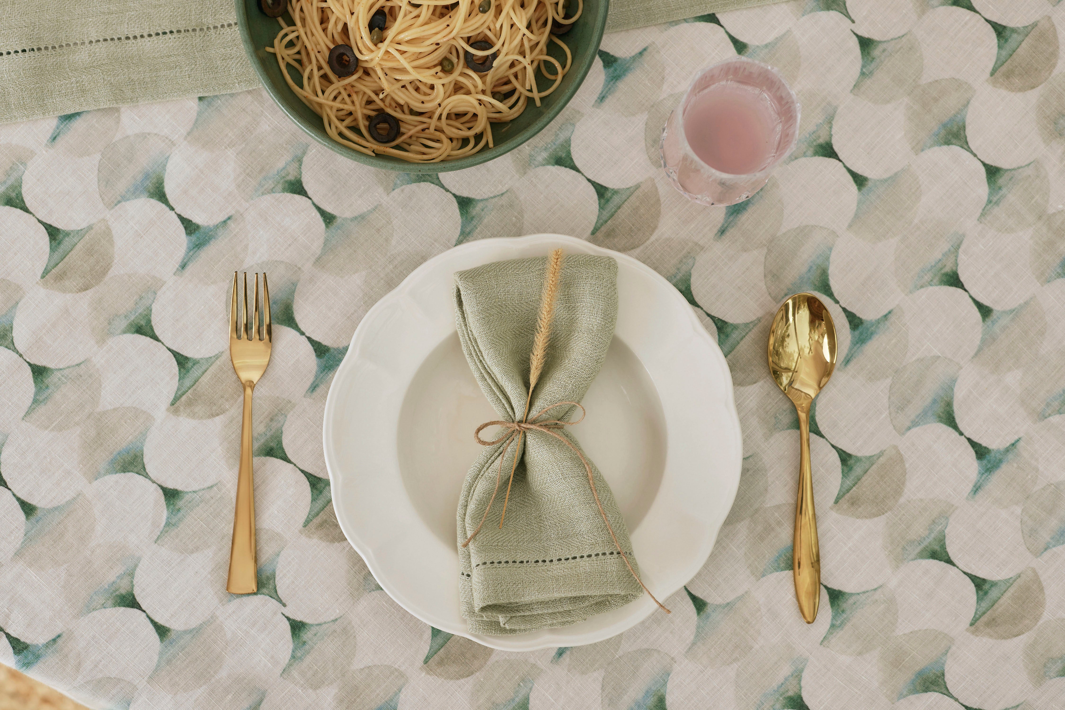 Sage Herringbone Linen Table Napkins-Set of 2