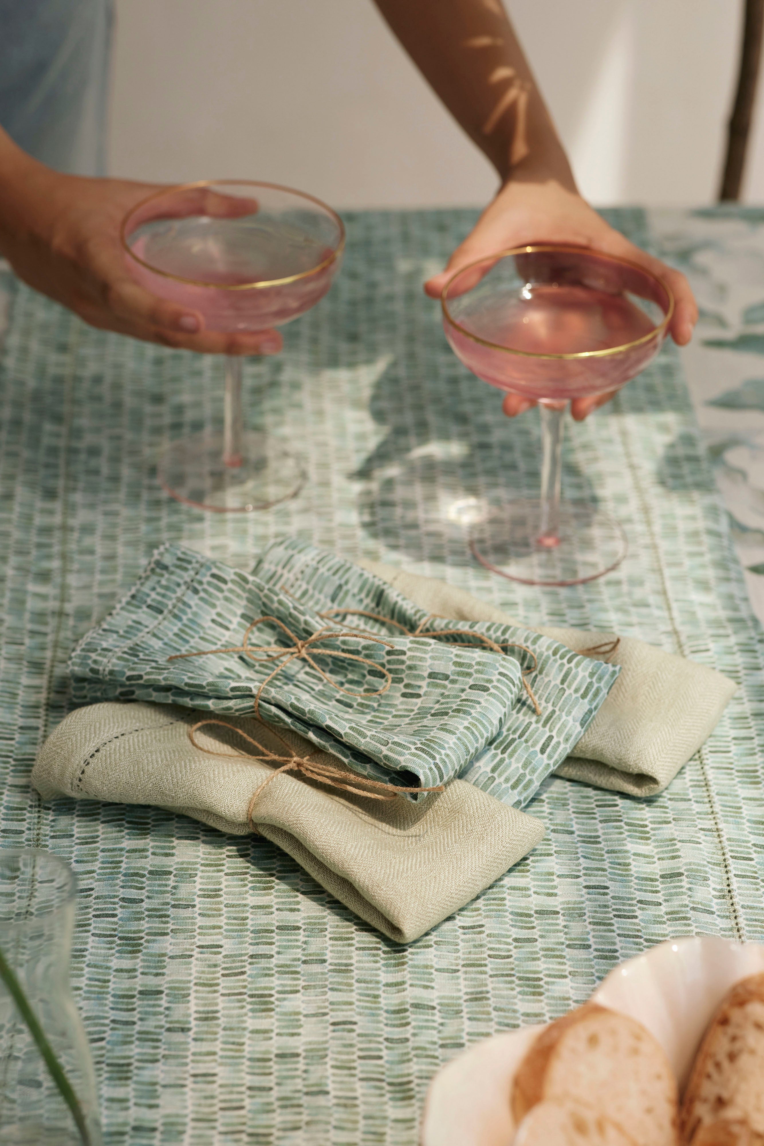 Linen Herringbone Sage Table Napkins | Set of 2