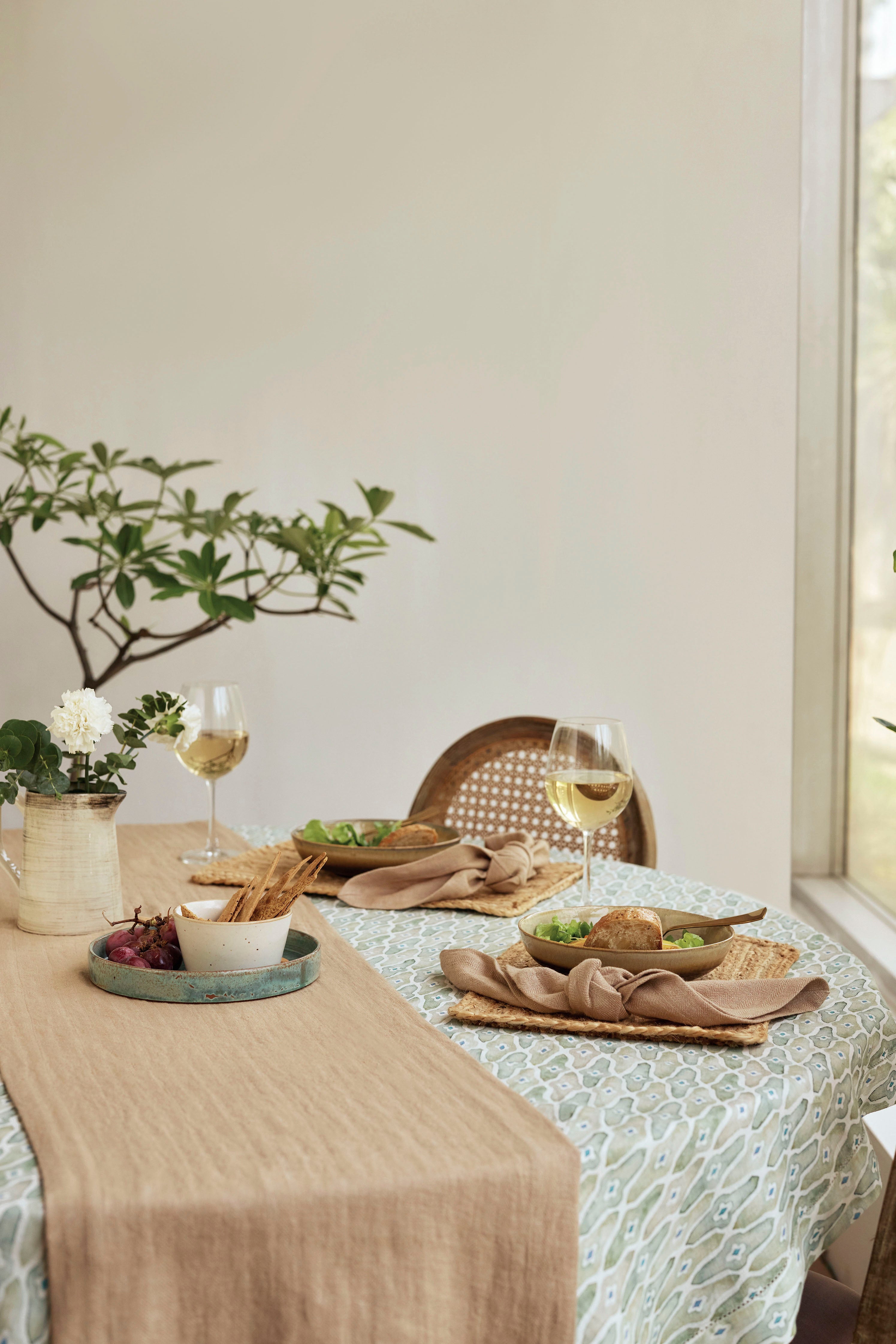 Mosaic Sage Linen Table Cover