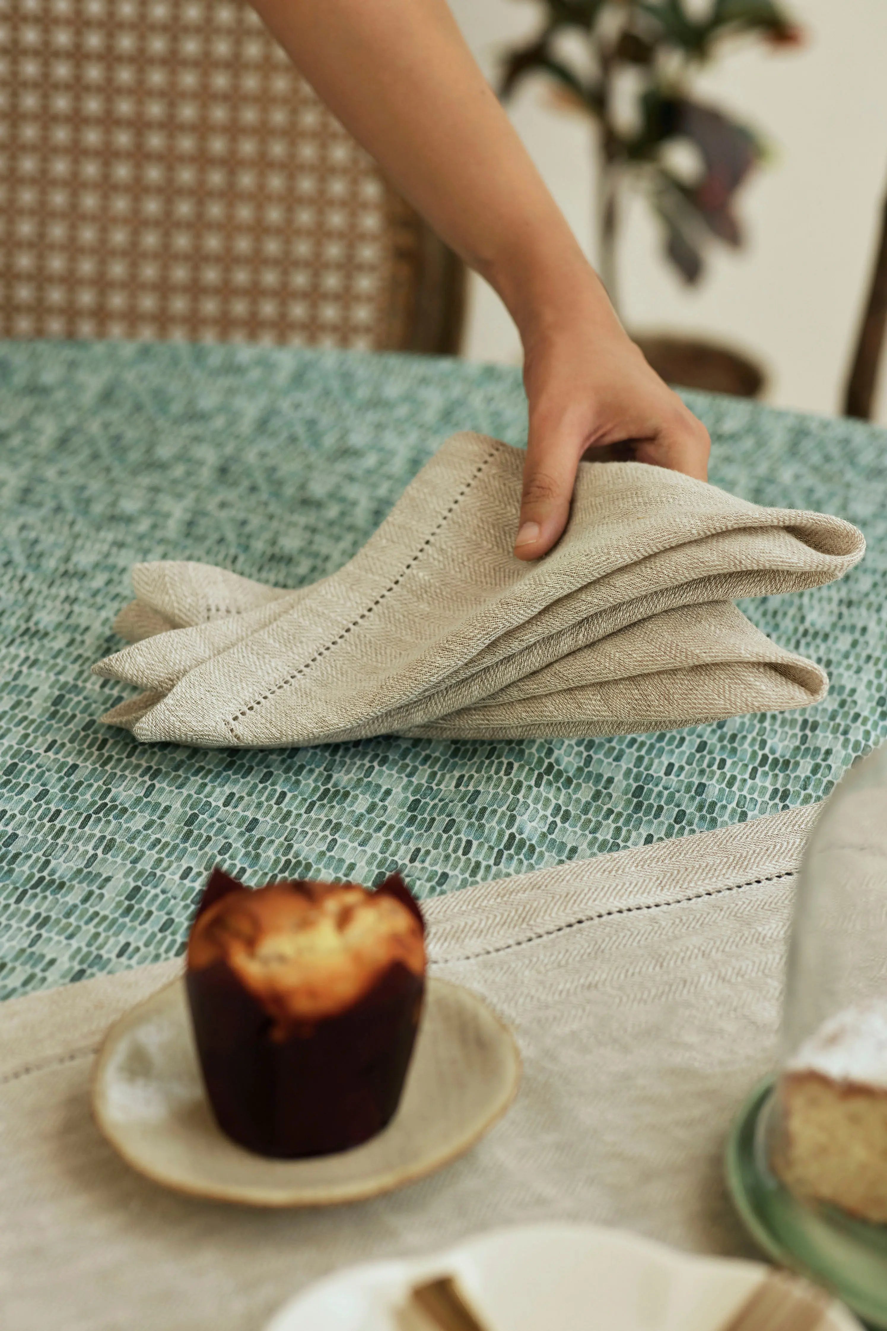 Oatmeal Herringbone Linen Table Napkins-Set of 2 SanctuaryLiving