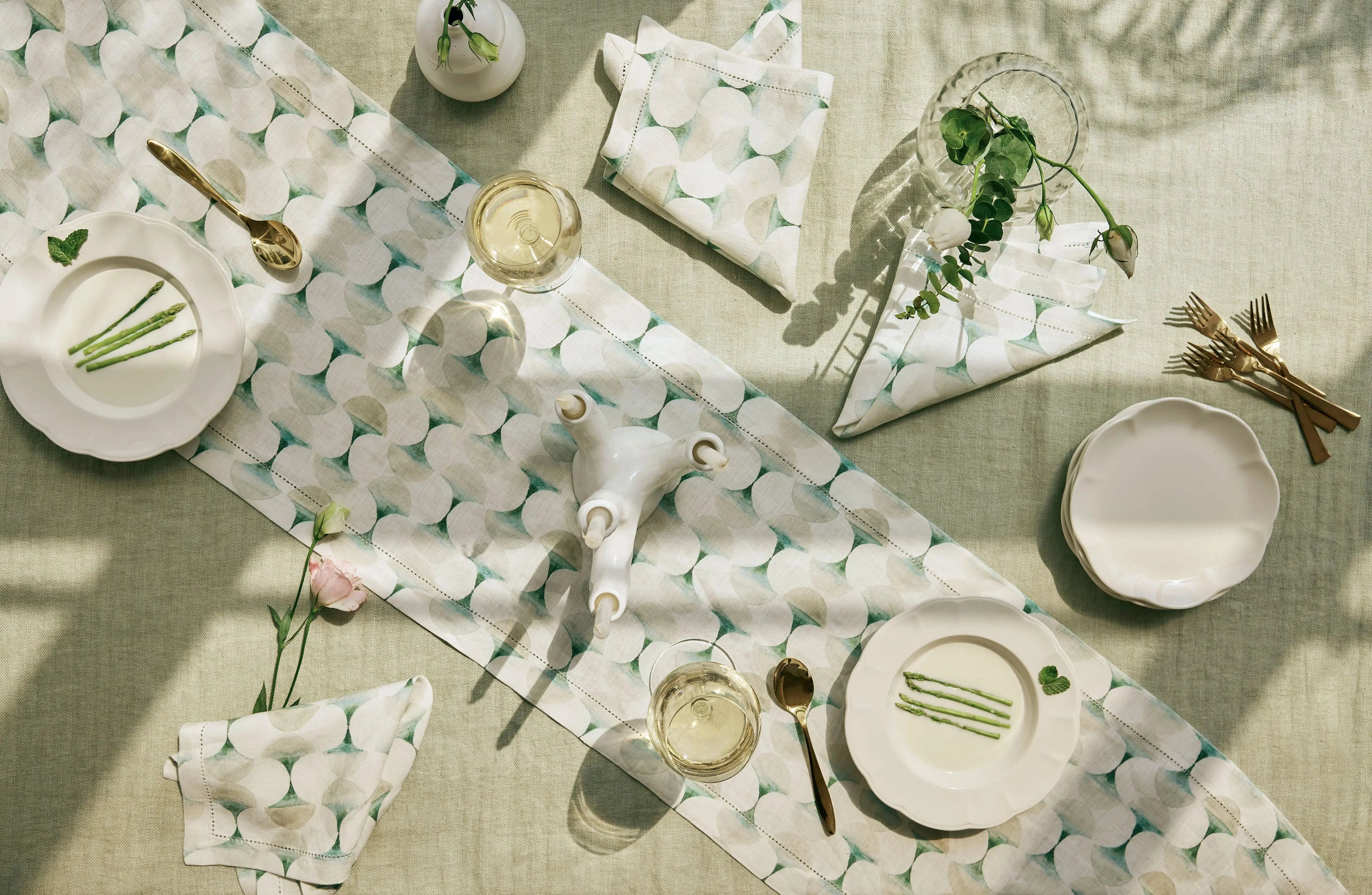 Sage Herringbone Linen Table Cover SanctuaryLiving