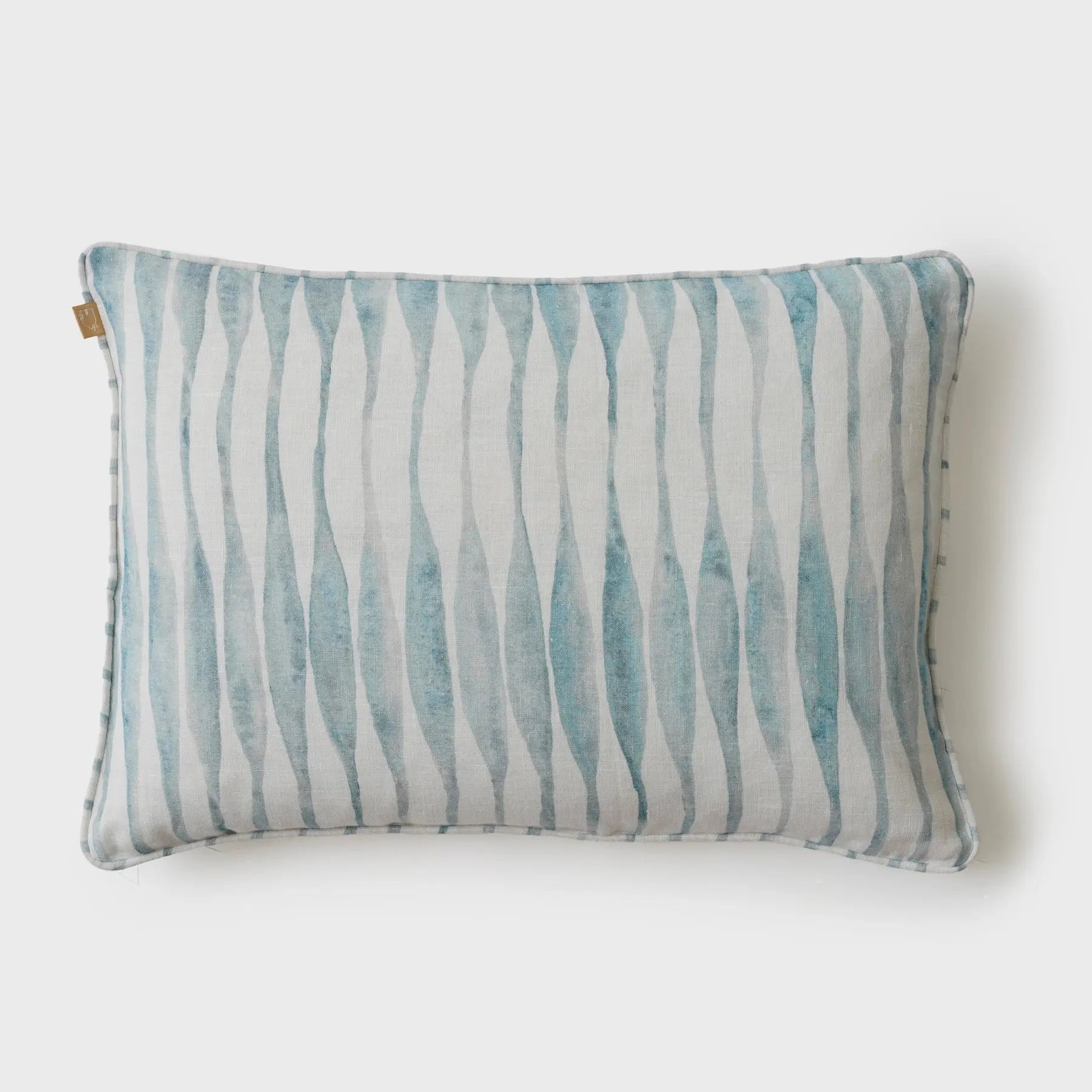 Ripple Blue Oblong Linen Cushion Cover SanctuaryLiving
