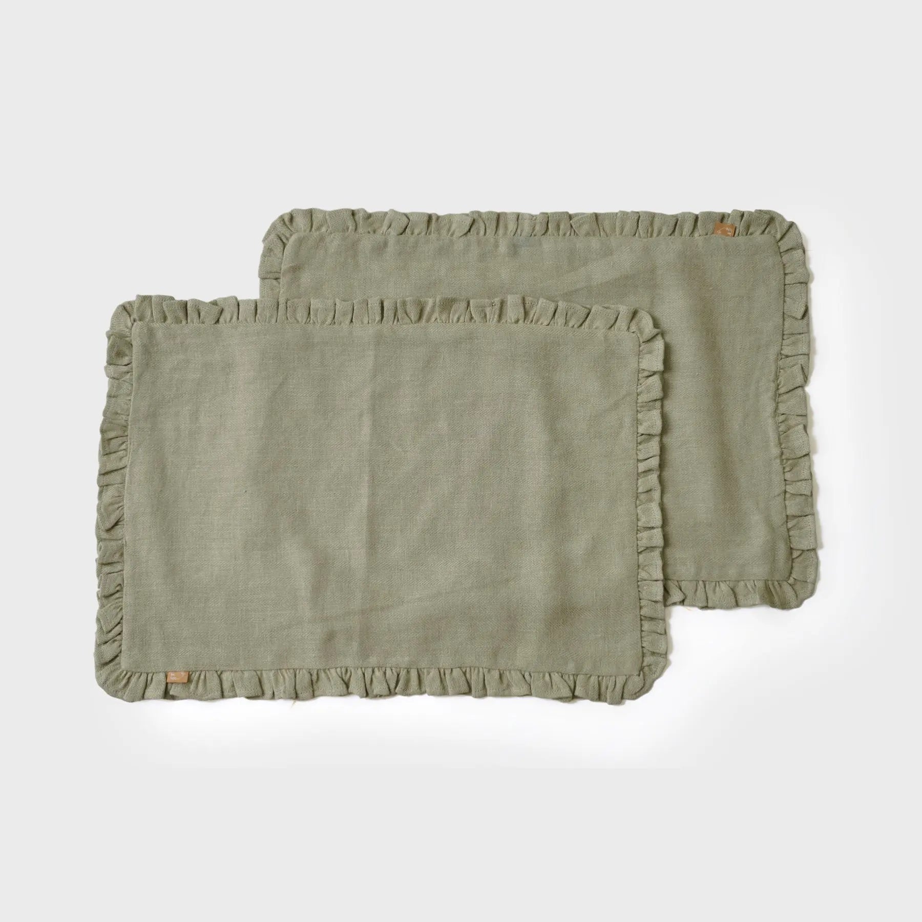 Herringbone Ruffle Sage Table Mats-Set of 2 SanctuaryLiving