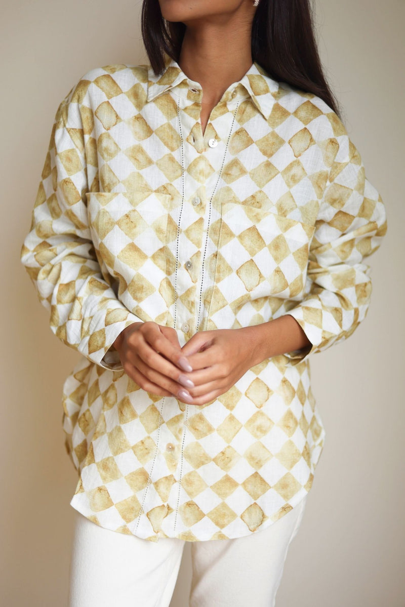 Holly Checker Linen Ochre Shirt