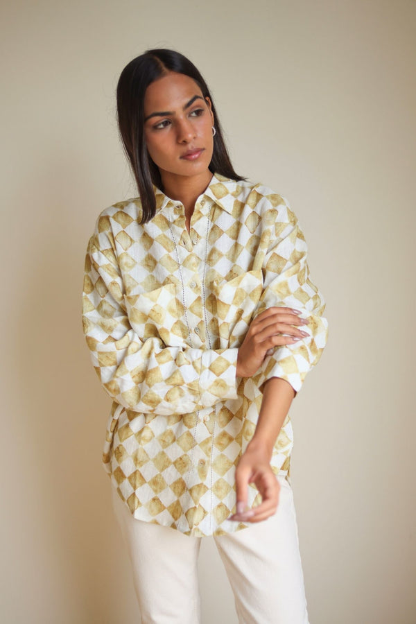 Holly Checker Linen Ochre Shirt