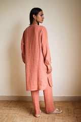 Eda Linen Rhubarb Kurta with Pants (Set of 2)