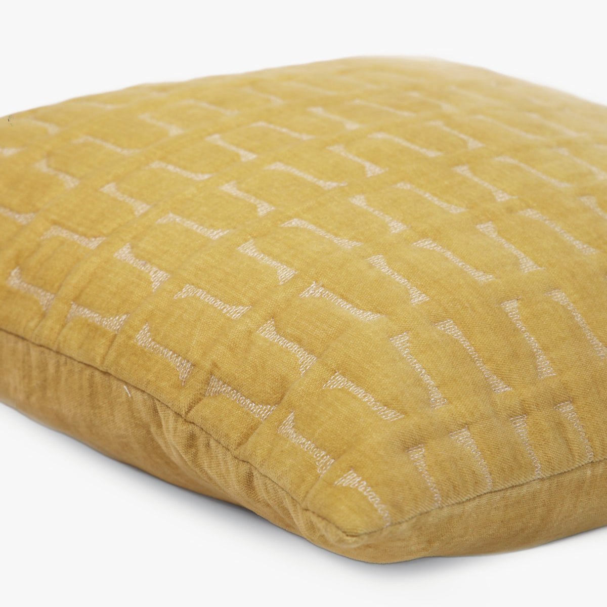 Twig Ochre Embroidered Velvet Cushion Cover