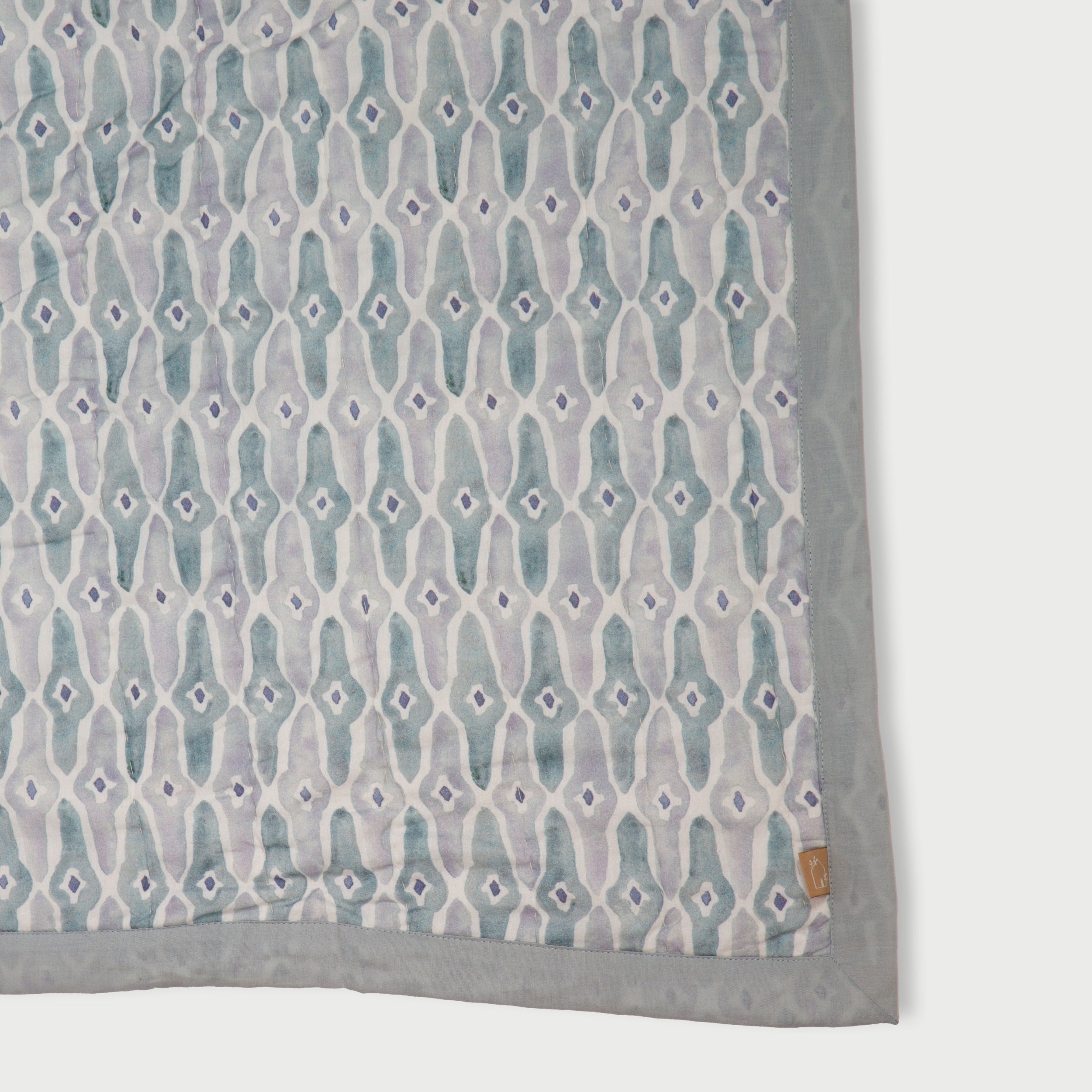 Checker Mosaic Blue Kantha Cotton Quilt
