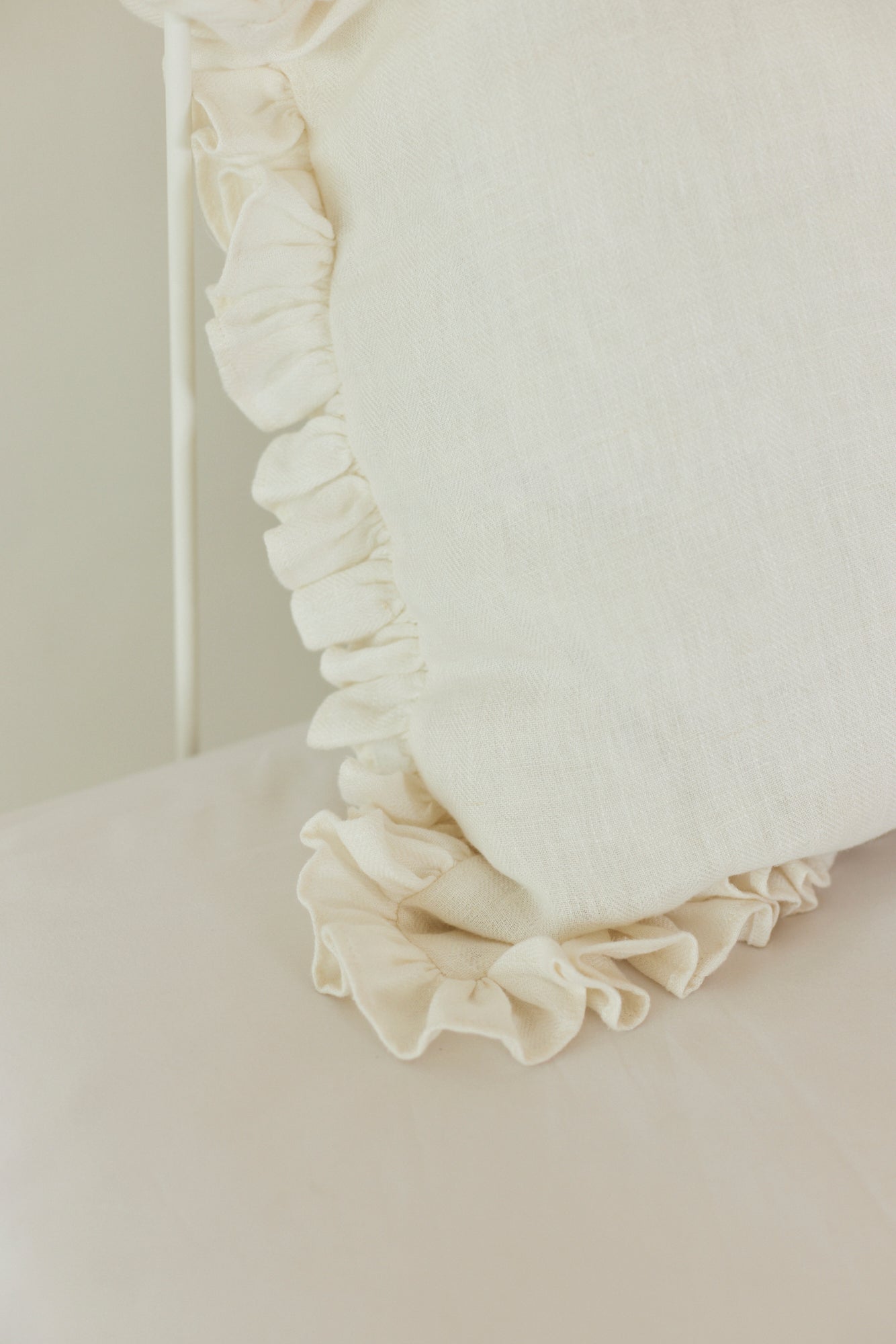 Linen Ruffle Ivory Pillow Cover
