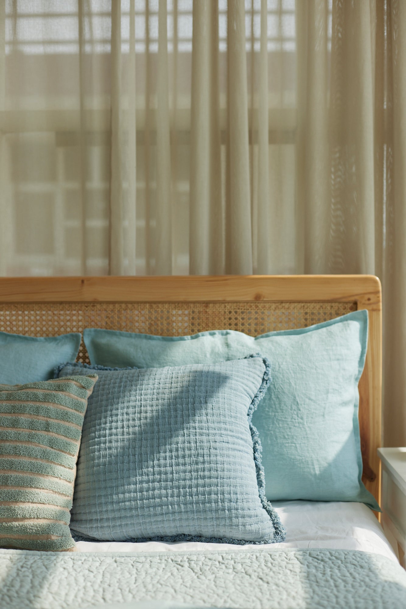 Hand Kantha Baby Blue Cotton Bedspread